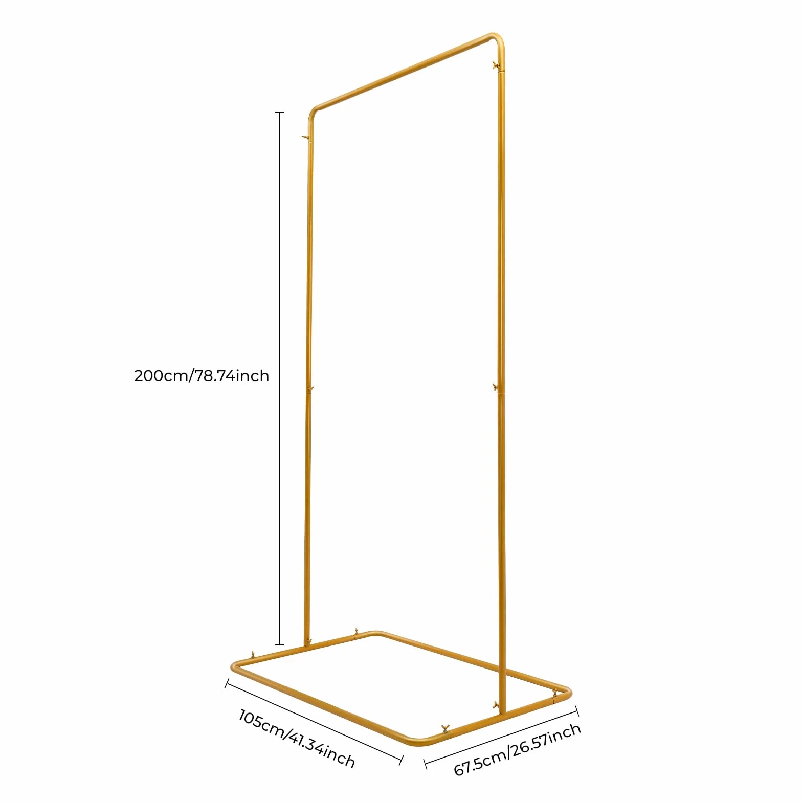 Metalowy prostokątny stelaż weselny, złoty, regulowany łuk weselny z żelaza, stabilny stelaż dekoracyjny, nośność do 8 kg, 105 × 67,5 × 200 cm, na wesele, do ogrodu, na imprezę, do dekoracji