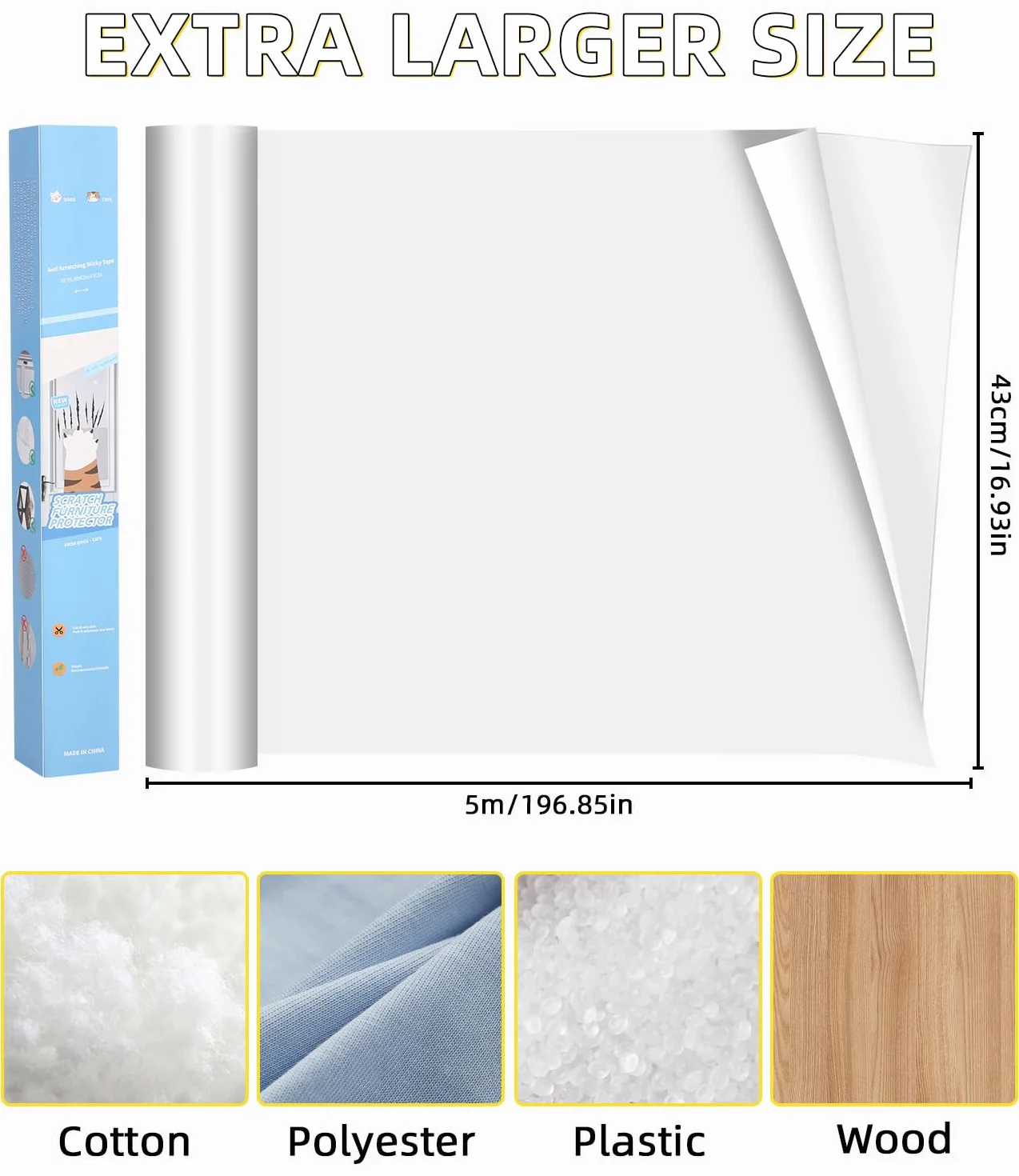Ochrona przed zadrapaniami kota, 43 x 500 cm Anti Scratch Przezroczysta naklejka ochronna, Ochraniacz na sofę Cat Scratch, Ochrona drzwi przed zadrapaniami dla psów, do mebli, drzwi, ściany