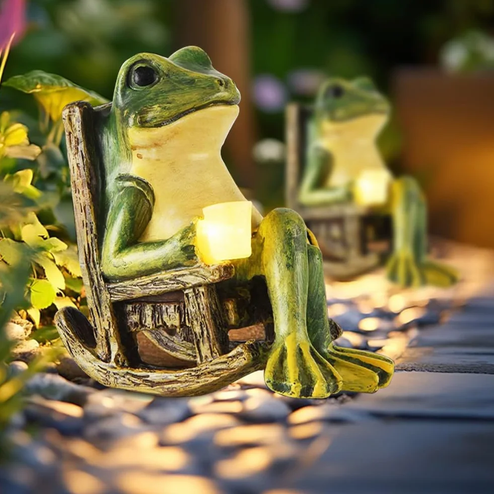 Dekoracja figurek żaby, solarna figurka zwierzęcia, ornament z lampami solarnymi, statuetka żaby, dekoracja do ogrodu, lampa solarna, akcesoria do ogrodu, na taras, dom, trawnik