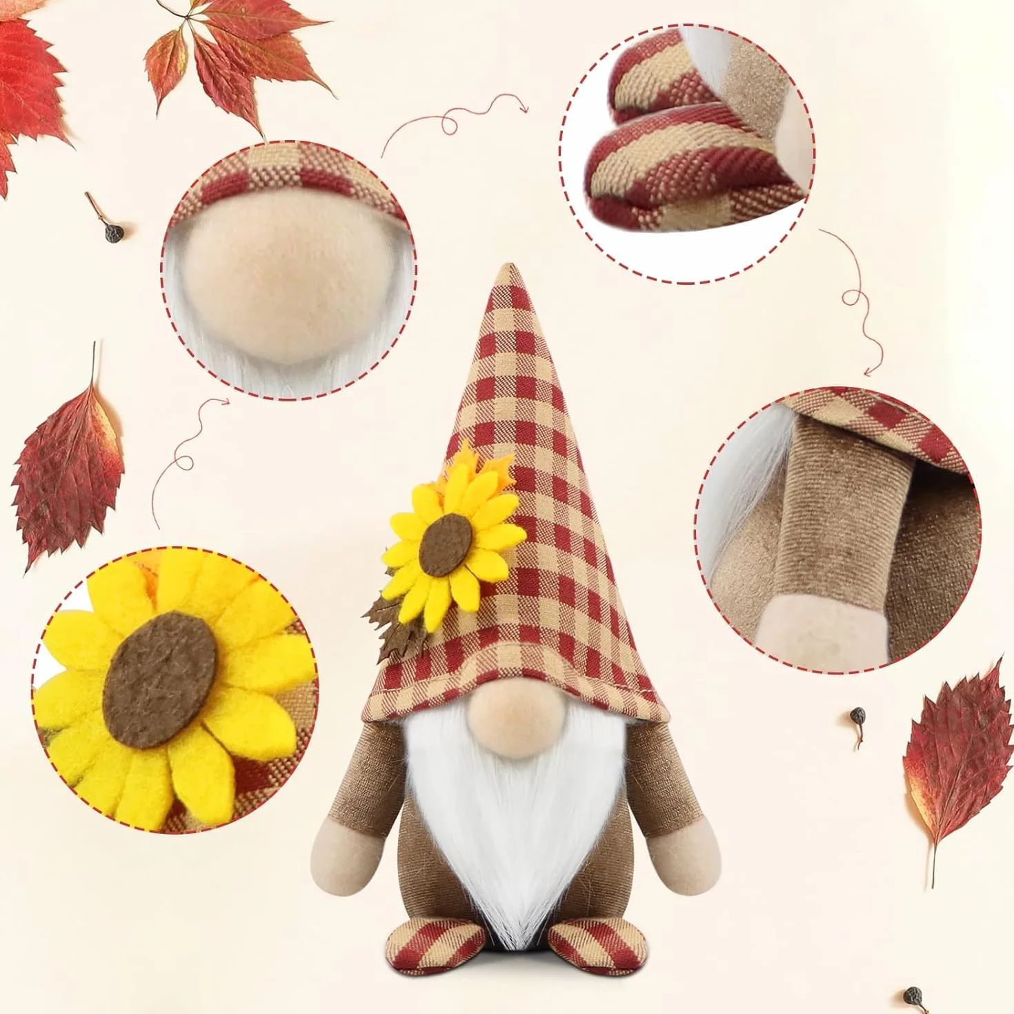 Zestaw 2 jesiennych gnomów, pluszowe dekoracje 3D, kwiaty, prezent, ręcznie robione figurki elfa, krasnoluda, do domu, kuchni, wiejskiego domu, wielowarstwowej tacy, święta, festiwalu, imprezy, skandynawskiego tomte