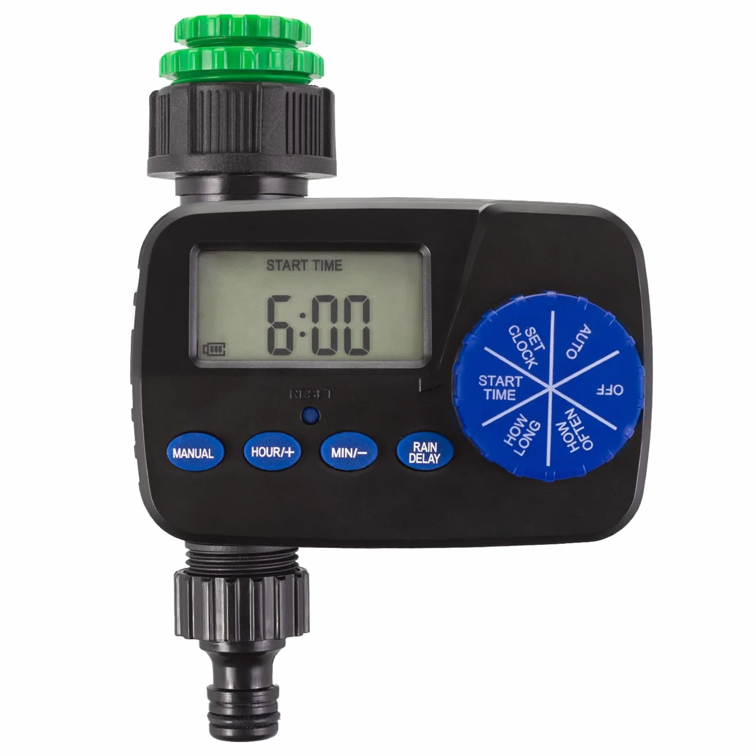 Green Blue Sterowanie nawadnianiem | Elektroniczny regulator nawadniania z ochroną IP55 | Automatyczny timer nawadniania ogrodu z wyświetlaczem i funkcją ręcznego uruchamiania