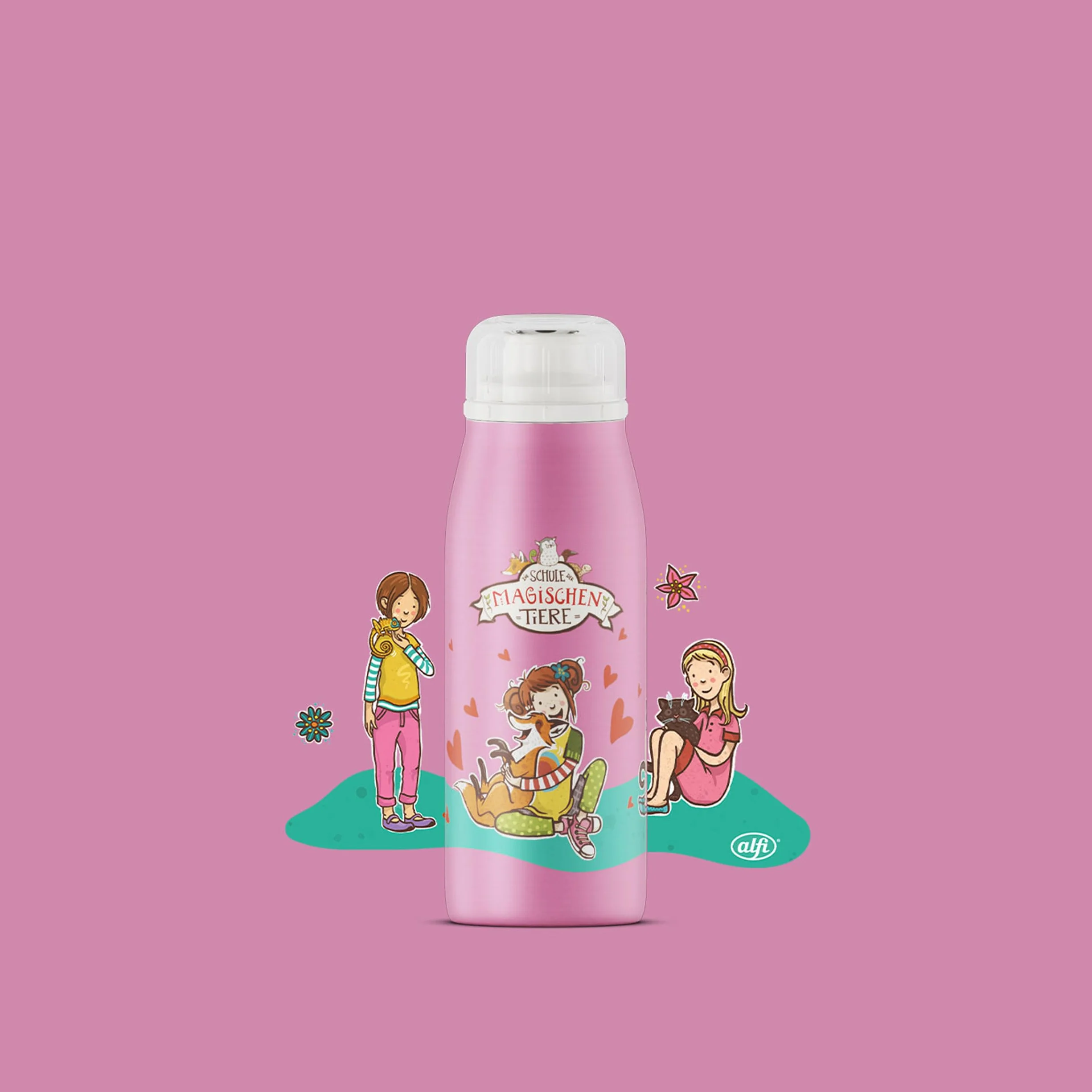 alfi Kids ISO Bottle 350 ml, Ida School of Magic Anime, izolowana butelka dla dzieci, stal nierdzewna, szczelna, z zakrętką, utrzymuje ciepło przez 12 godzin, zimno przez 24 godziny, butelka na napoje