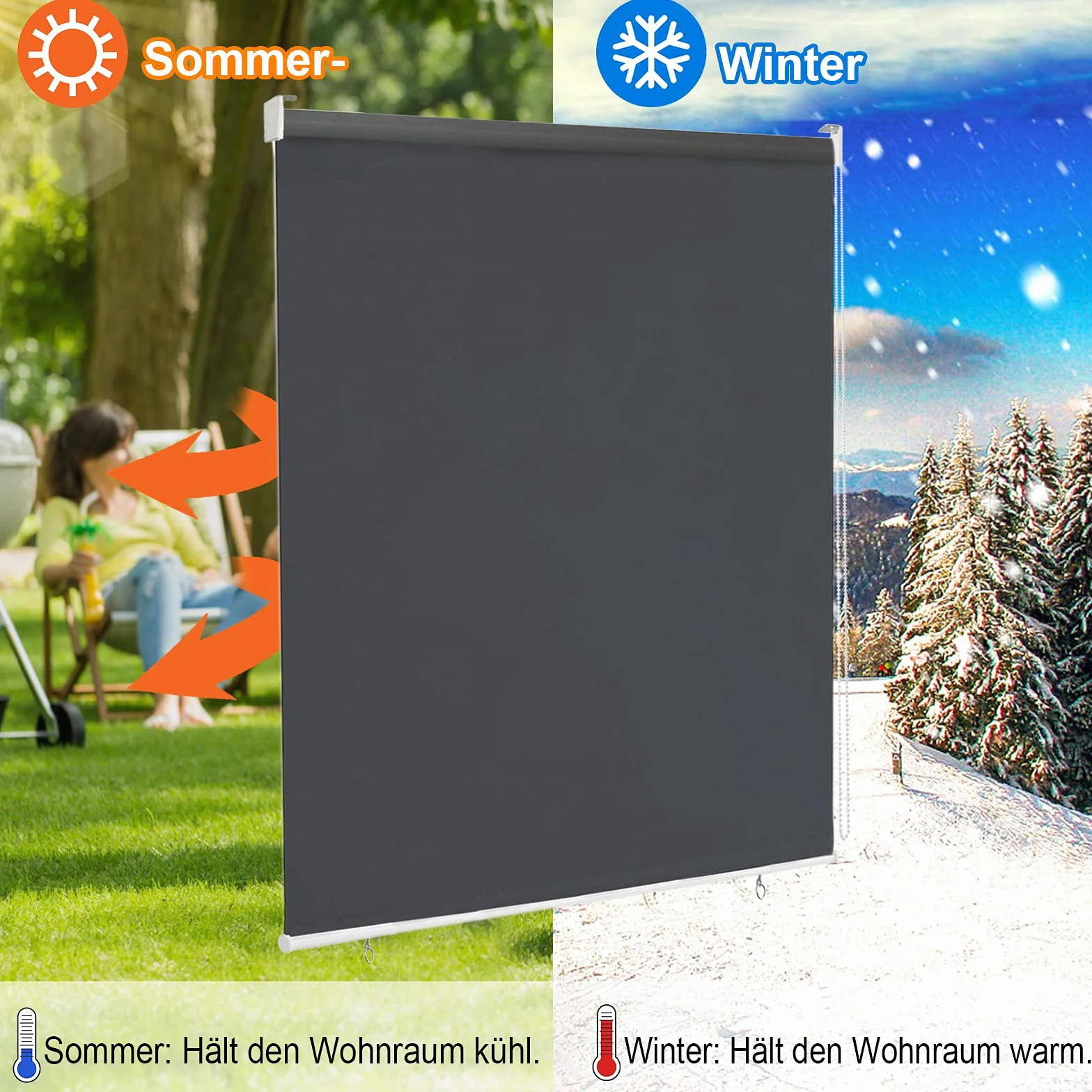 UISEBRT Roleta zewnętrzna, markiza pionowa, roleta balkonowa, do użytku na zewnątrz, roleta przeciwsłoneczna, ochrona przed promieniowaniem UV (180 cm x 240 cm, antracytowa)