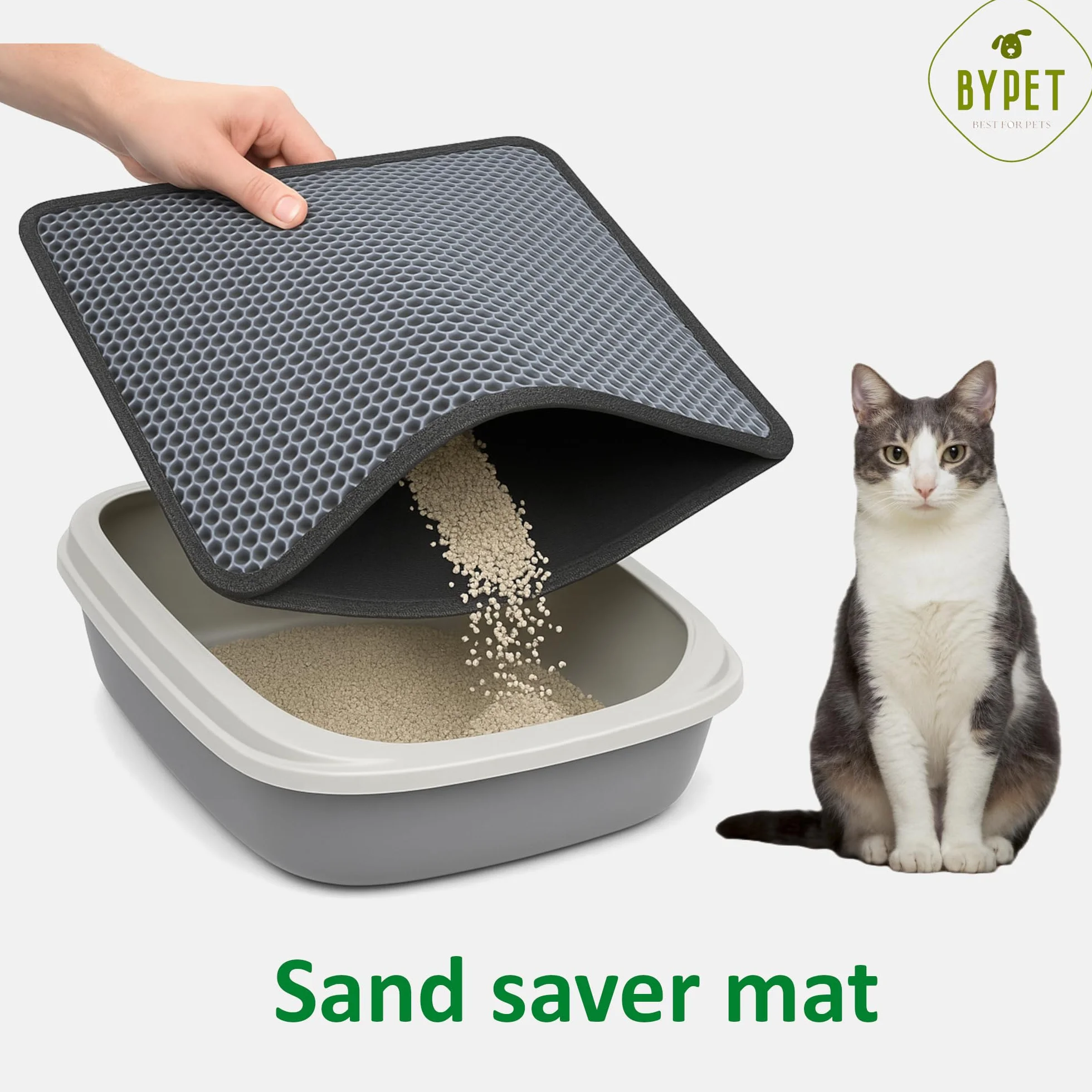BYPET Mata do kuwety, mata dla kota, 30 x 40 cm, mata do kuwety, podkładka o strukturze plastra miodu, wodoodporna, dwuwarstwowa konstrukcja, mata o strukturze plastra miodu (szara, 3040)