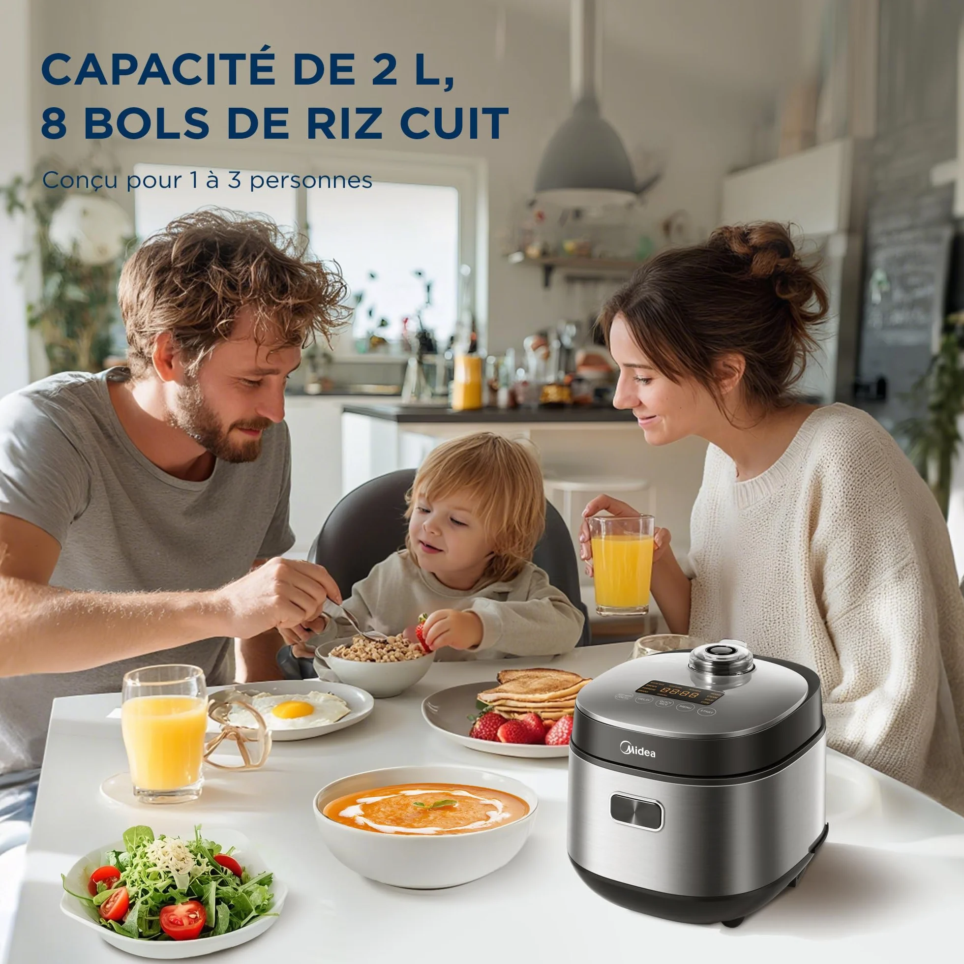 Midea Cyfrowy urządzenie do gotowania ryżu 2 l, mały model z 9 programami