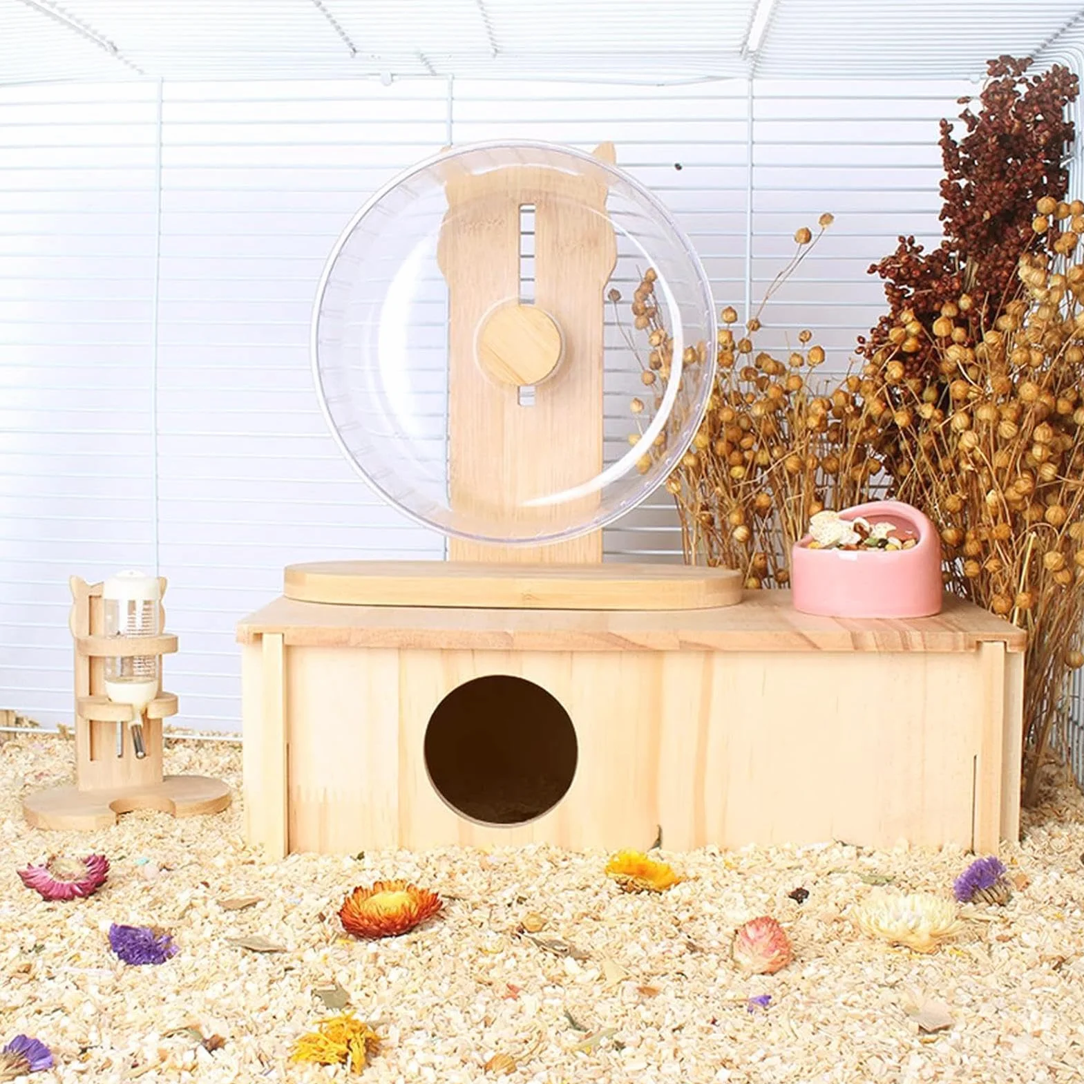 Multi Chamber Hamster House Maze, Large 2 Room, 11.81x5.91x3.74 inches Wooden Hamster Tunnel Toy for Hamsters Gerbils Mice Lemmings