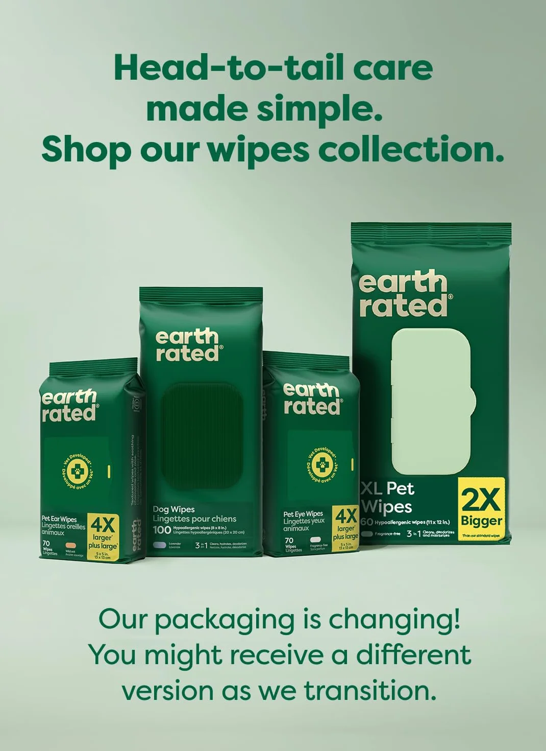 Earth Rated Chusteczki dla Zwierząt dla Psów, Hipoalergiczne, Czyszczące i Nawilżające, do Pielęgnacji Łap, Ciała i Pupy, Bezzapachowe, 100 Sztuk