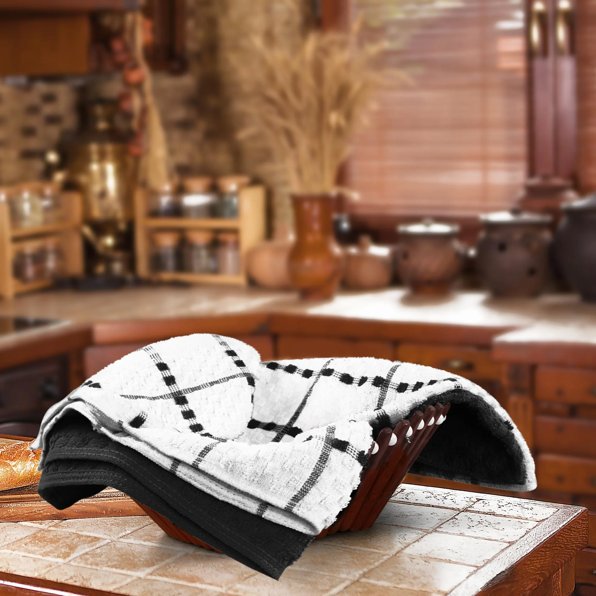 Utopia Towels - Ręczniki kuchenne, opakowanie 12 sztuk, 38 x 64 CM, 100% bawełny Ring Spun, super miękkie i chłonne lniane ręczniki do naczyń (Czarny)
