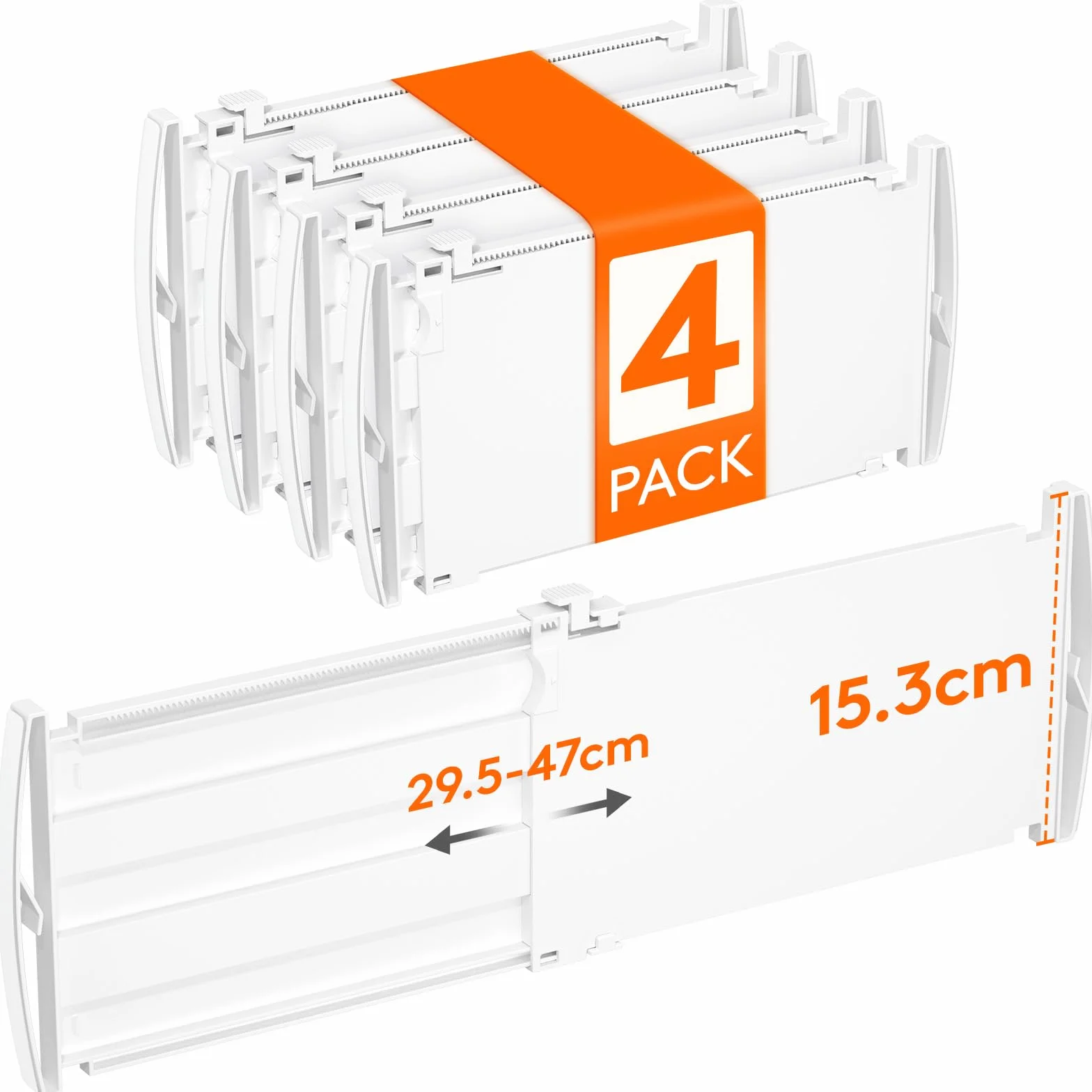 Lifewit 4-pakt głębokich przegród szufladowych o wysokości 15,2 cm, 29,2-47 cm rozszerzalne przegródki na ubrania do szuflad, regulowane organizery do szuflad komody, białe separatory szufladowe do