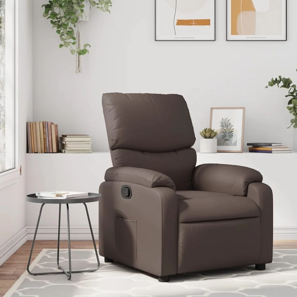 Fotel relaksacyjny ze sztucznej skóry z regulowanym oparciem i podnóżkiem, ergonomiczny fotel wypoczynkowy z tapicerką, stabilne drewno i metalowa rama, do salonu, biura, relaksująca pozycja