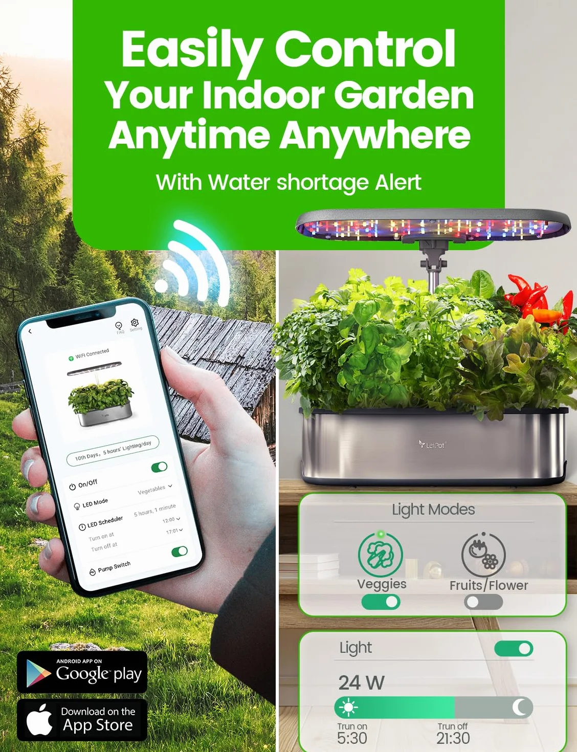 LETPOT LPH-SE Hydroponiczny system uprawy, 12 kapsułek, inteligentny zestaw ogrodowy ziołowy, do wewnątrz, ogród, sterowany aplikacją i WiFi, z diodą LED 24 W, zbiornik na wodę 5,5 l, system
