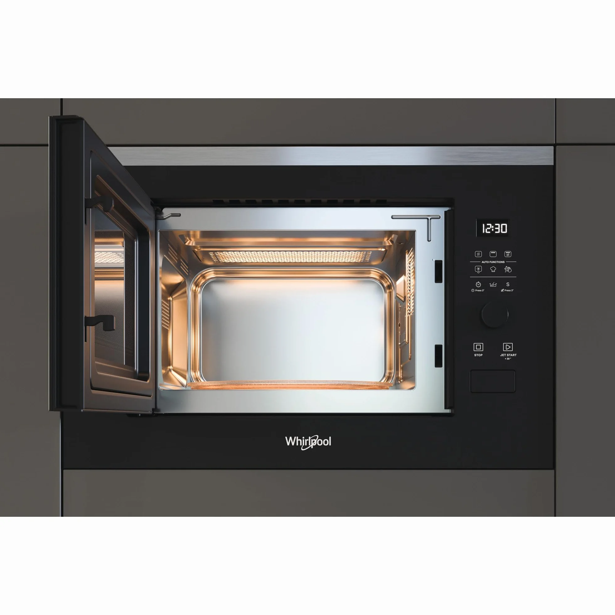 Whirlpool Wbudowany kuchenka mikrofalowa WMF250G czarny, 25 l, 900W, gramofon 28 cm, 7 poziomów mocy