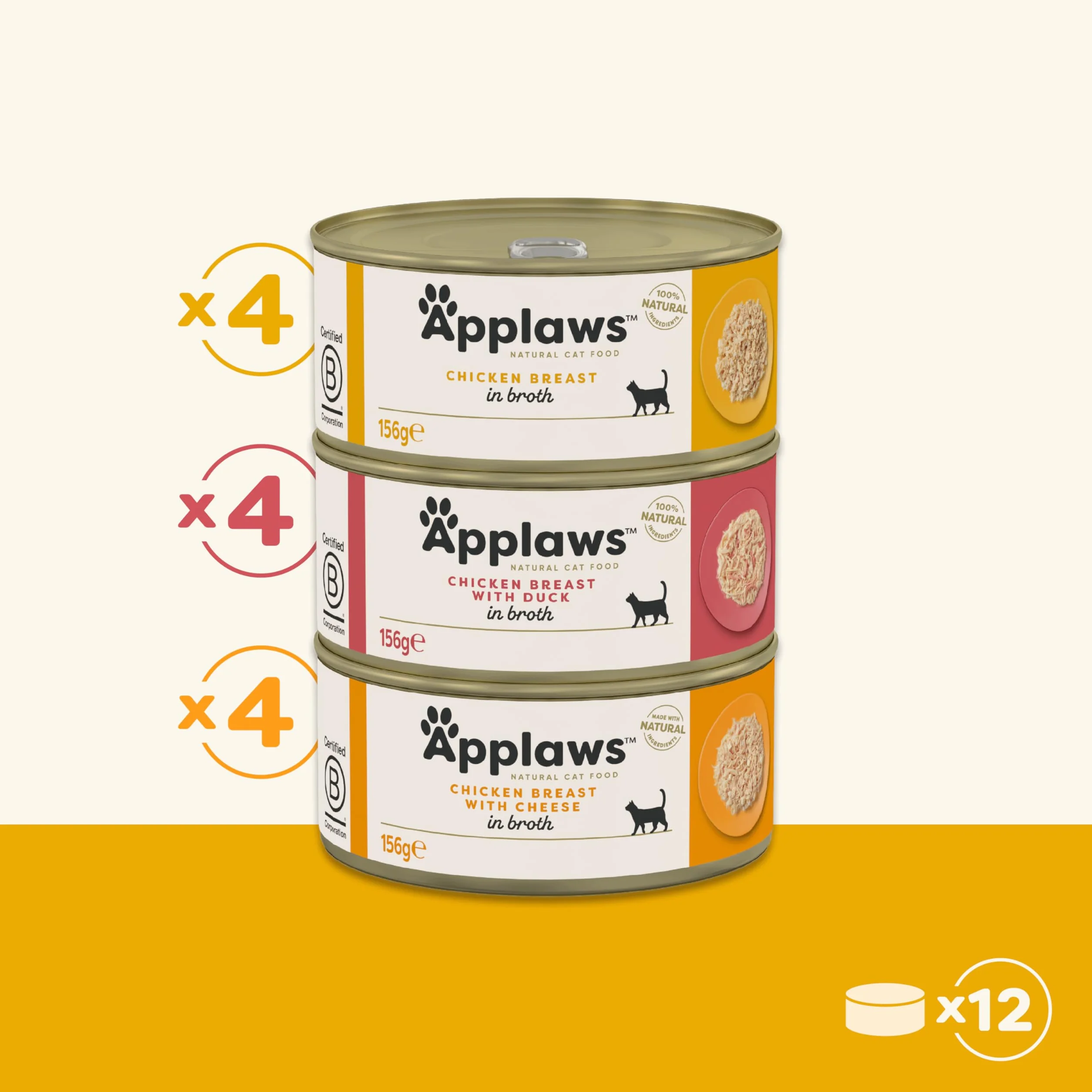 Applaws Mokra Karma dla Kotów Multipack Kurczak w Rosole 156 g Puszka 12 szt.