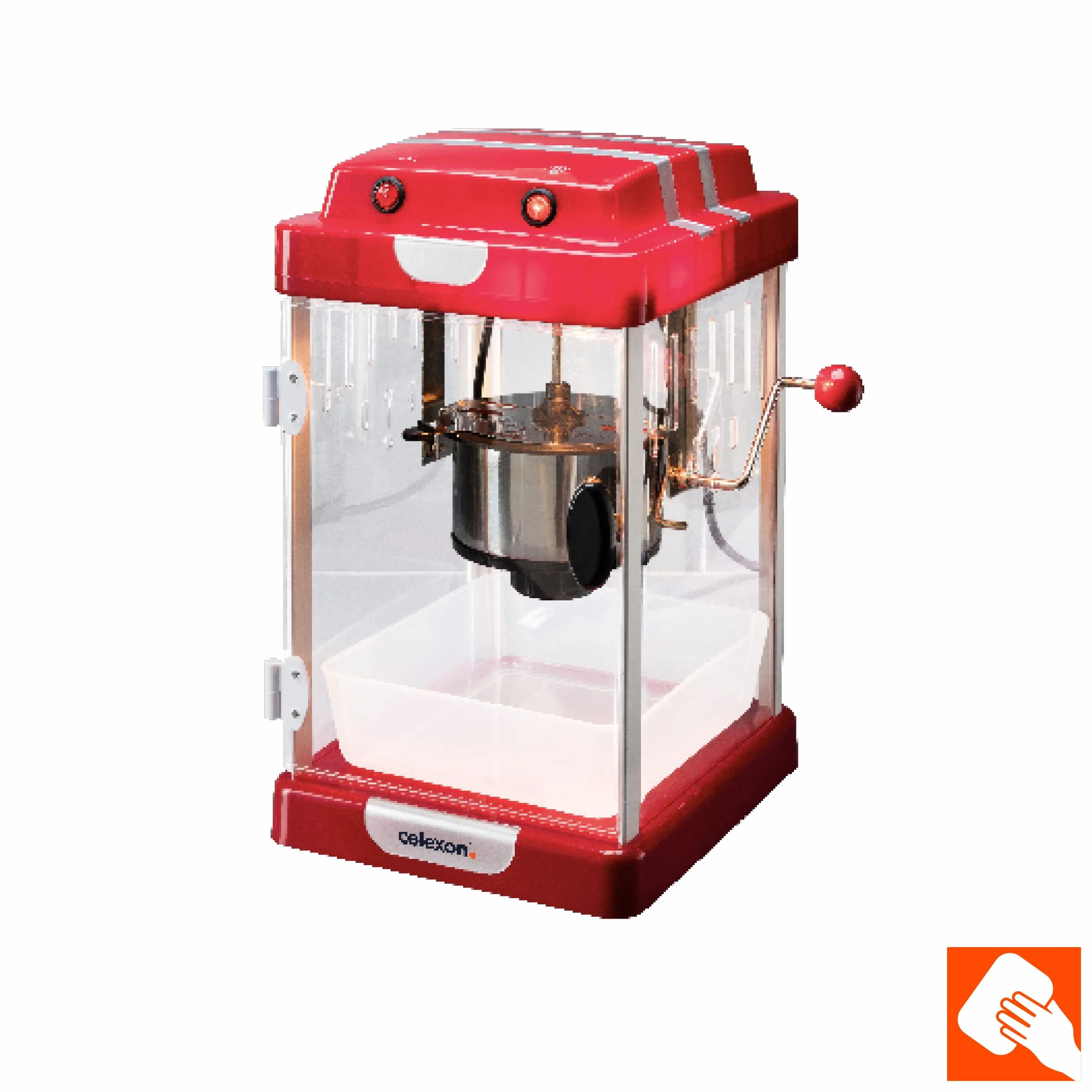 celexon CinePop CP1000 maszyna do popcornu – 24,5 x 28 x 43 cm – czerwony retro/kinowy design – czajnik ze stali nierdzewnej – urządzenie do robienia popcornu z wbudowanym mieszadłem