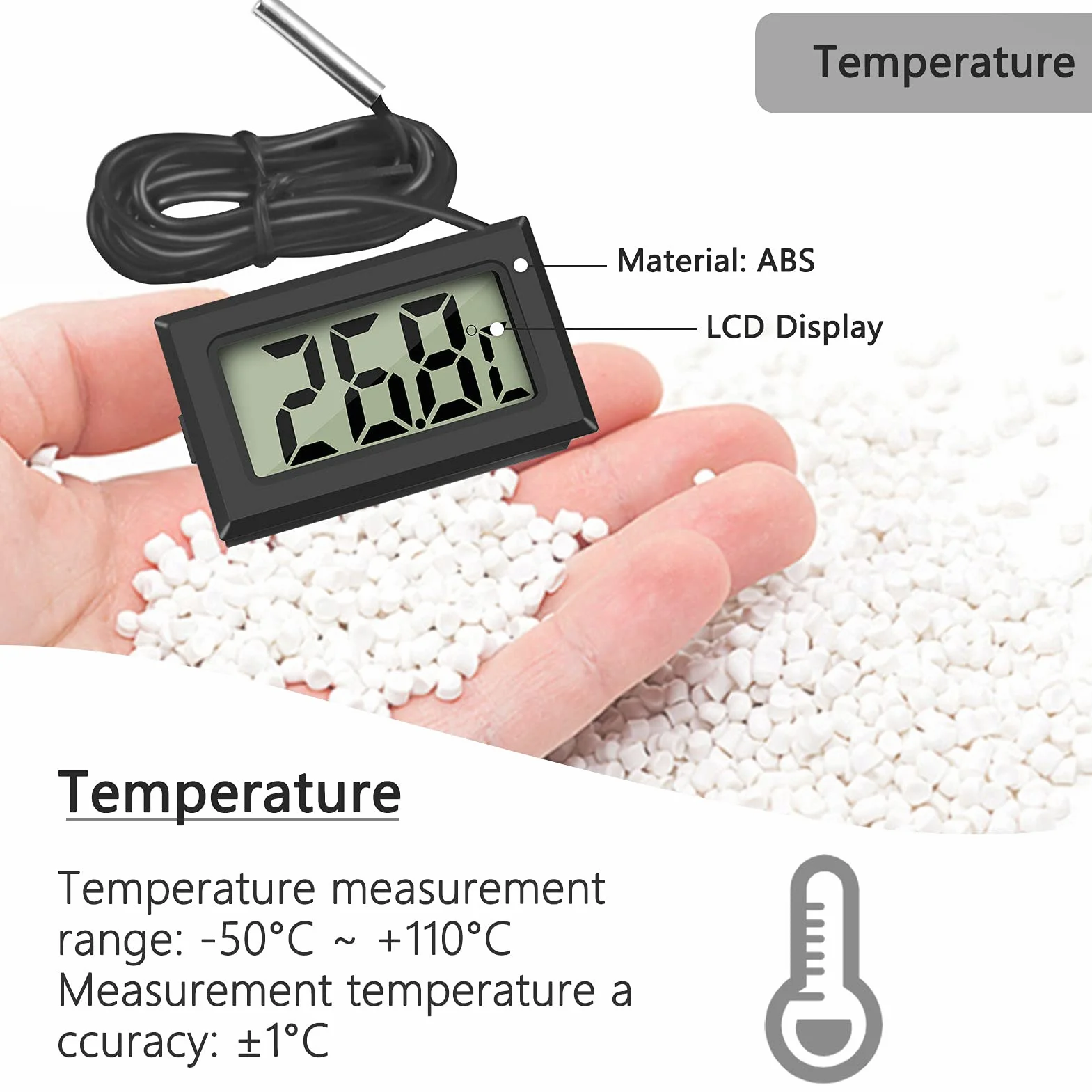 Thlevel Mini cyfrowy LCD termometr temperatury wilgotności z zewnętrzną sondą wodoodporną do lodówki, zamrażarki, akwarium, 2 białe, 2 czarne, 4 szt