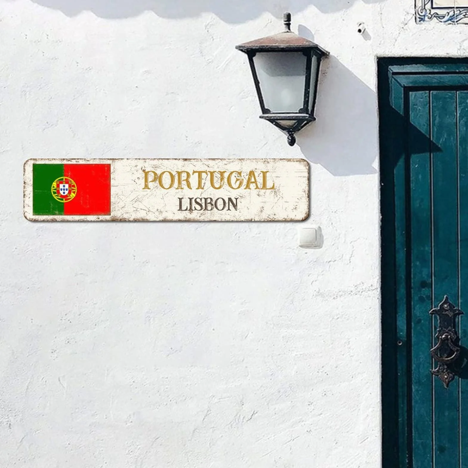 Portugalia retro metalowa tabliczka blaszana znak miasto Lizbona metalowe znaki wiszące nowość znaki dom wiejski dekoracja kraj pamiątka znak flaga narodowa jakość metalowy znak na ganek na zewnątrz 7,6 cm x 45,7 cm