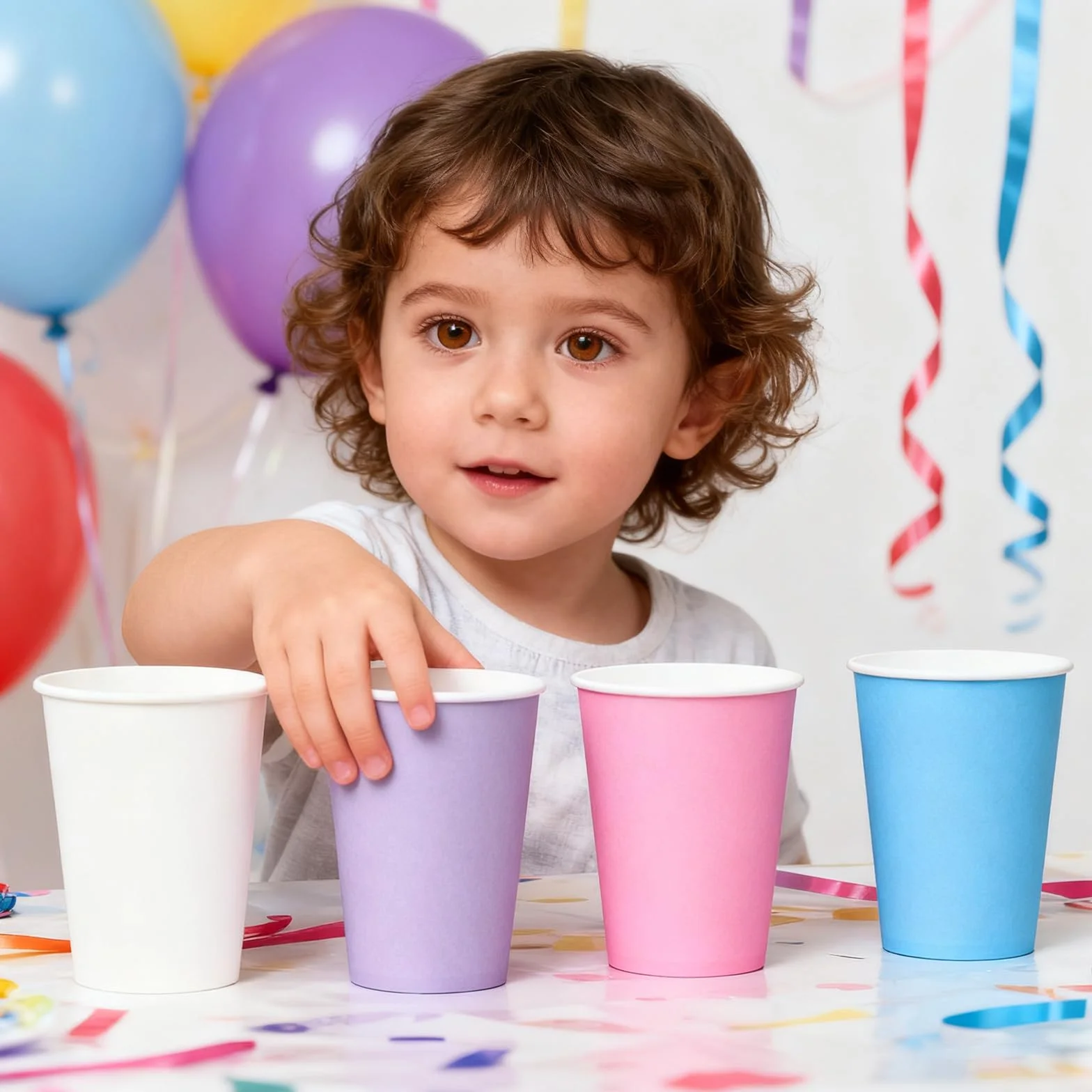 60 sztuk papierowych kubków, kolorowe papierowe kubki, 250ML jednorazowe wielokolorowe kubki na imprezę, wielokolorowe papierowe kubki nadają się na wesele, dla dzieci, DIY, potrzeby imprezowe