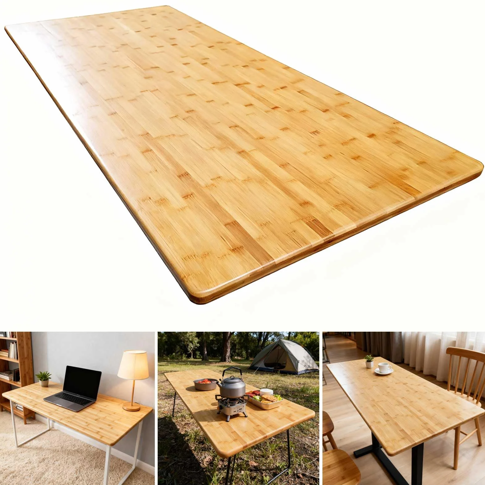 Solidny bambusowy blat stołu 130 x 71 x 2,5 cm, pojemność 150 kg, jednoczęściowa konstrukcja, trwały biurko do biura, kuchni, pralni, deska do krojenia, biurko stojące