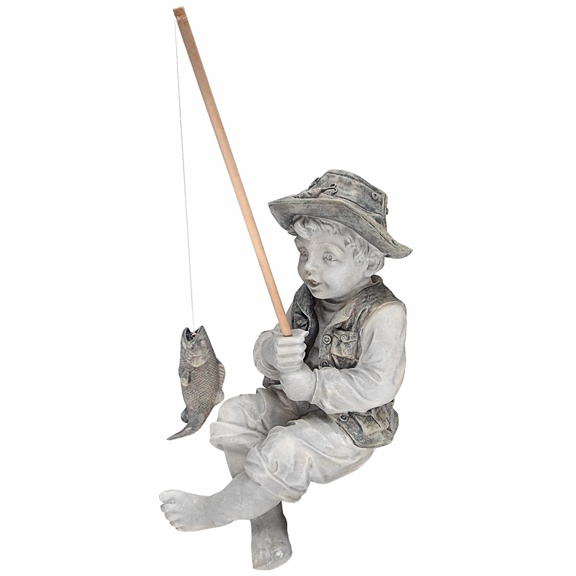 Design Toscano NG32122 Fryderyk Mały Rybak z Awinionu Chłopiec Wędkarstwo Ogród Statua, 38 cm, Żywica Poliestrowa, Dwukolorowy Kamień