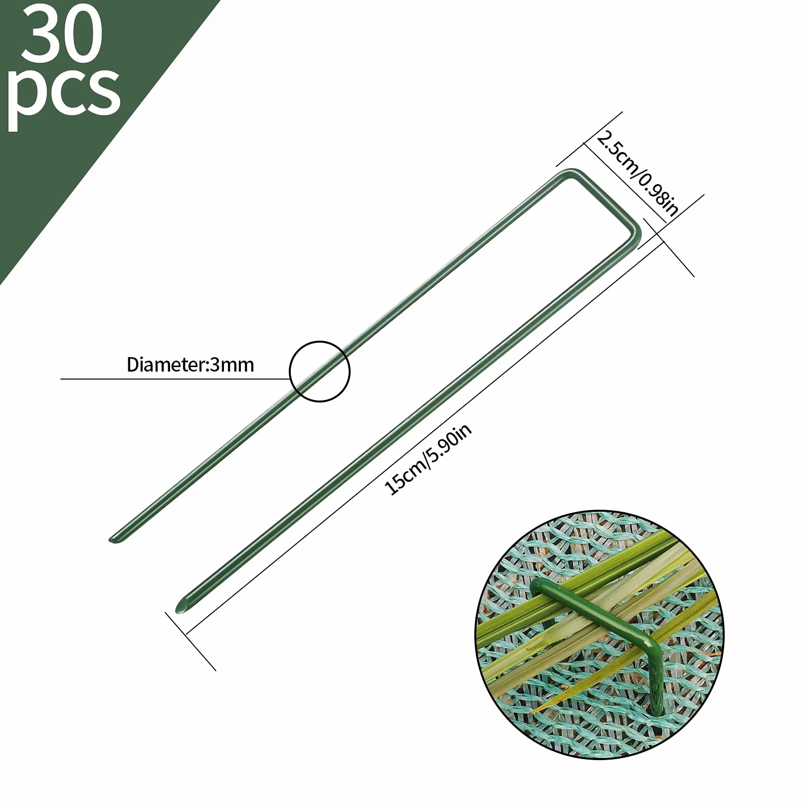 Zielone metalowe kołka do ogrodu, sztucznej trawy, chwastów, tkanin, mat, sztucznych traw, namiotu, siatki - 150 mm