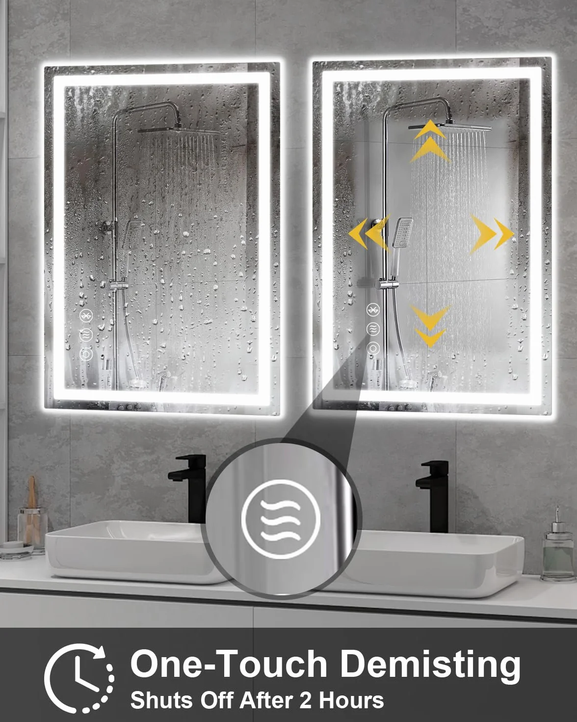 Lustro łazienkowe z oświetleniem LED, 60 x 80 cm, z Bluetooth, funkcja przeciwmgielna, przełącznik dotykowy, funkcja pamięci, funkcja pamięci, IP44, lustro łazienkowe do łazienki, WC
