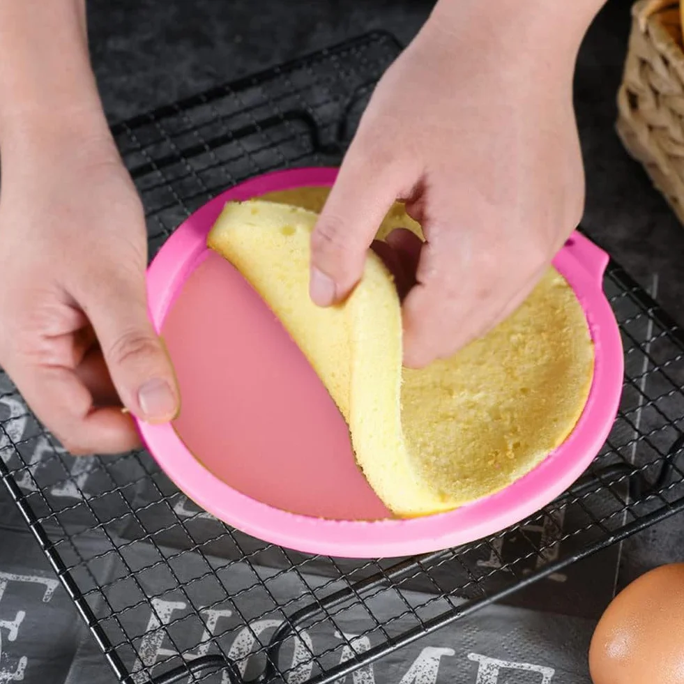 4 sztuki foremek silikonowych, 20 cm, tęczowe formy do pieczenia, silikonowe, okrągłe, szczelne, warstwowe, nieprzywierające, z powłoką zapobiegającą przywieraniu (różowe i zielone)