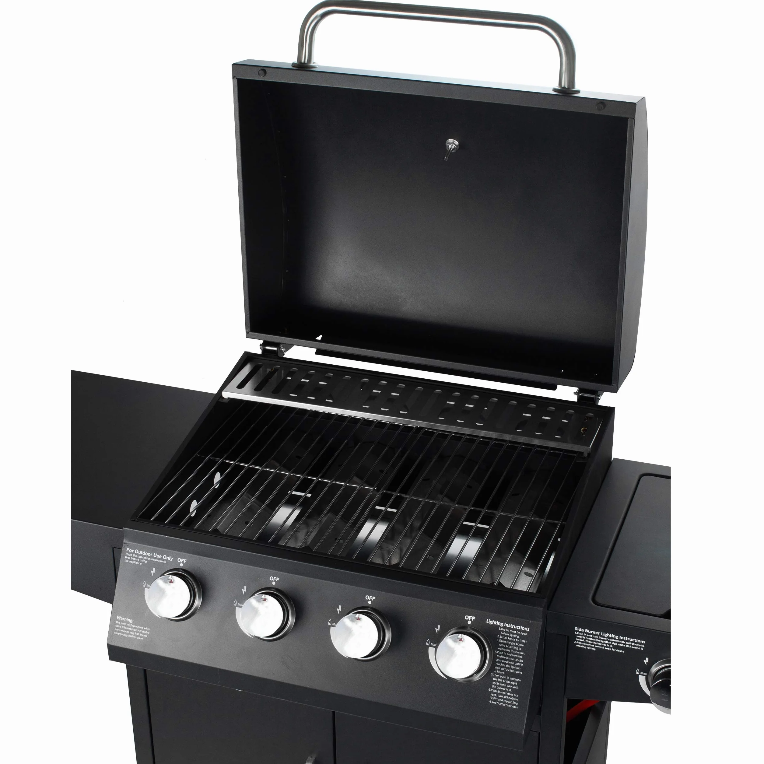 GrillMaster Grill Gazowy PartyTogether 4+1 + Pokrowiec, Ogrodowy, Na Gaz, z Termometrem, z Kółkami, z Dodatkowym Palnikiem