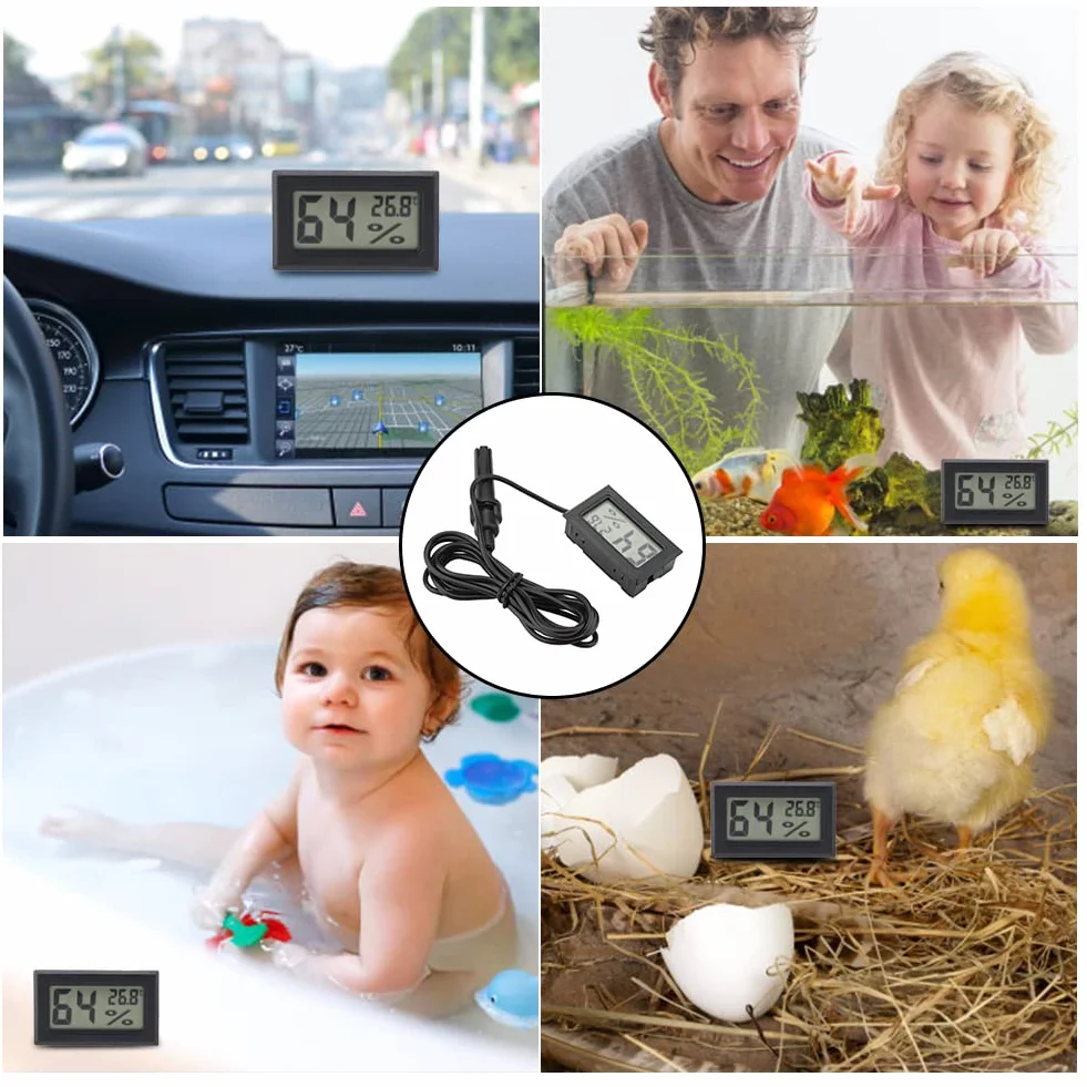 Mini termometr higrometr wbudowany cyfrowy miernik temperatury i wilgotności LCD z zewnętrzną sondą do inkubatora nasiadka akwarium dla gadów (-50°C ~ 70°C)
