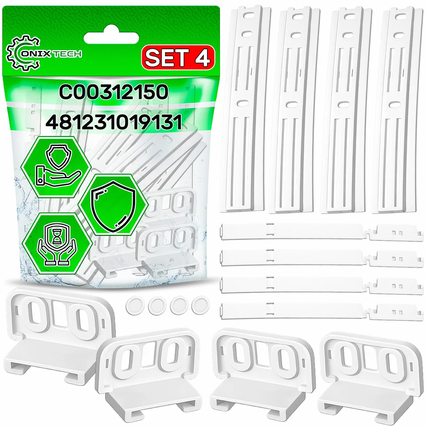 4 zestawy prowadnic drzwi kombi lodówka do zamrażarki z oryginalnym kodem C00312150 481231019131 do Whirlpool dla Fagor for Indesit - ONIX TECH
