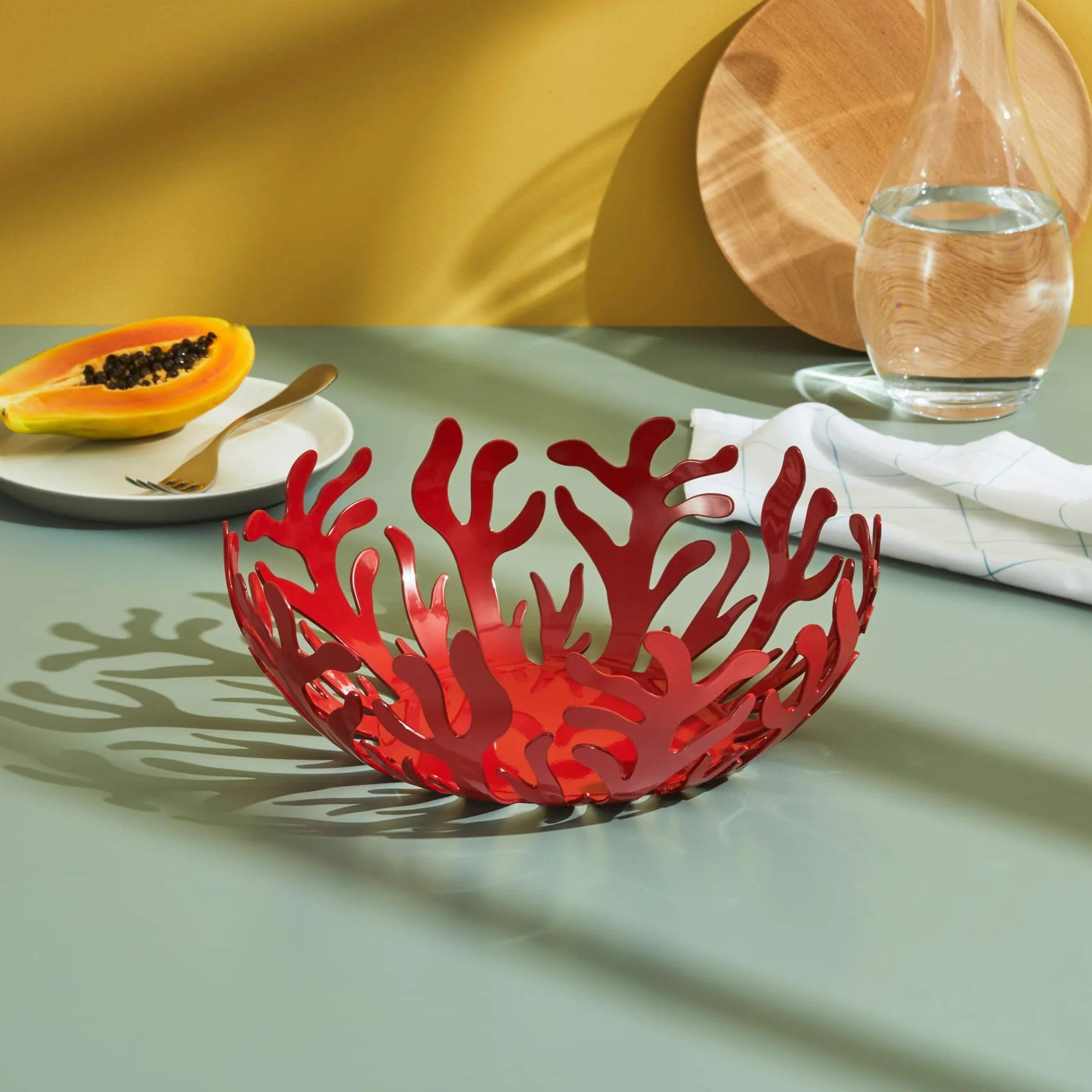 Alessi ESI01/29 Mediterraneo uchwyt na owoce ze stali nierdzewnej, lakierowany na bazie żywicy epoksydowej, czerwony, Ø 29 cm