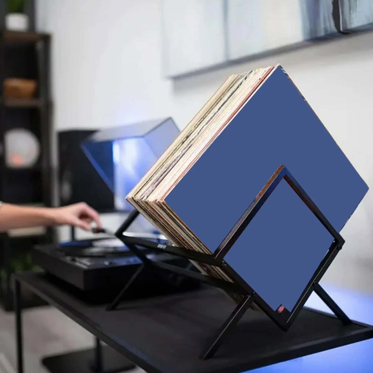 Stylowy metalowy stojak na płyty winylowe z podstawą, stojak na biurko dla miłośników muzyki, elegancki wystrój domu, przechowywanie ochronne dla dorosłych, świetny pomysł na prezent