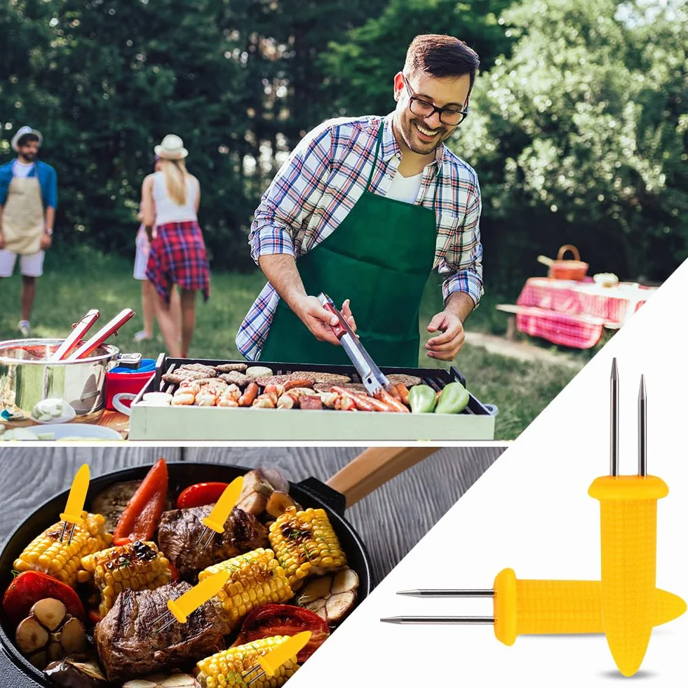 OFFCUP 12 szt. uchwytów do kukurydzy ze stali nierdzewnej, kolbach na szpikulce, kreatywne widelce do kolby kukurydzy z uchwytem PP, na grill, kemping, piknik