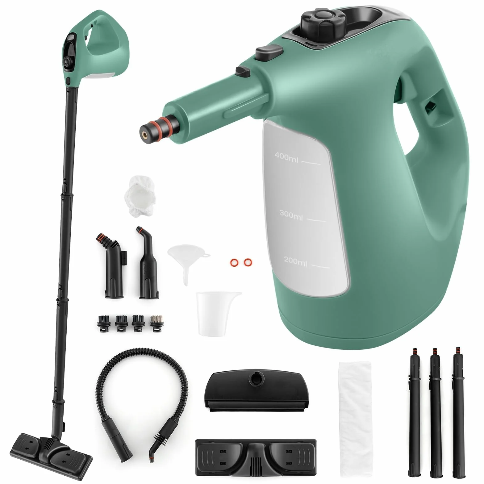 COSTWAY Myjka parowa 1500 W, zbiornik: 400 ml, temperatura: do 125℃, czas nagrzewania: 1 min, ciśnienie pary: 2 bar, urządzenie ręczne z 14 akcesoriami i kablem sieciowym 5 m (zielona)