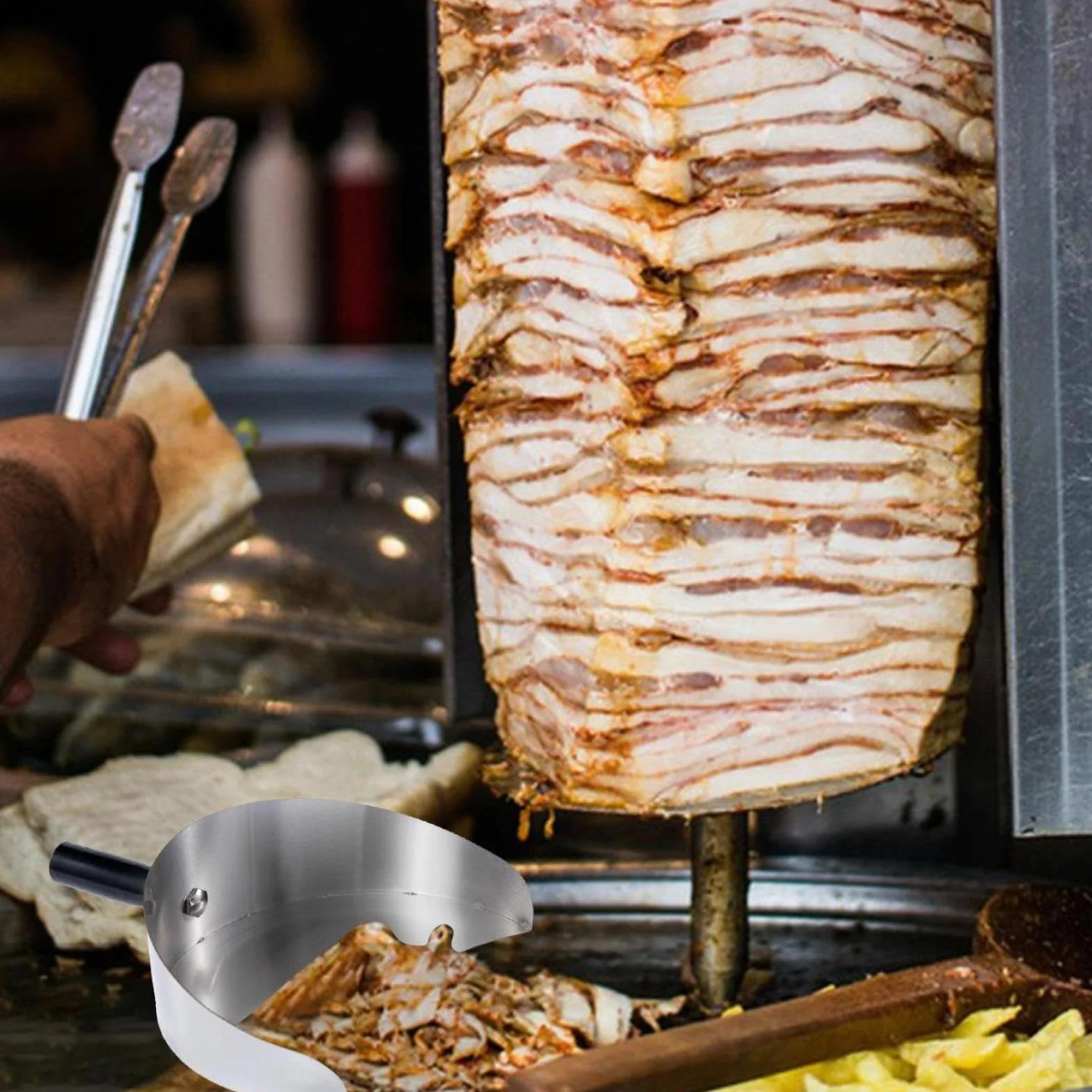 Rotisserie Patelnia do łapania mięsa, ze stali nierdzewnej, poręczna łopata do kebaba, praktyczna łopata do kebaba, patelnia do zbierania mięsa, trwałe akcesoria do do gyro, kebaba, pionowego