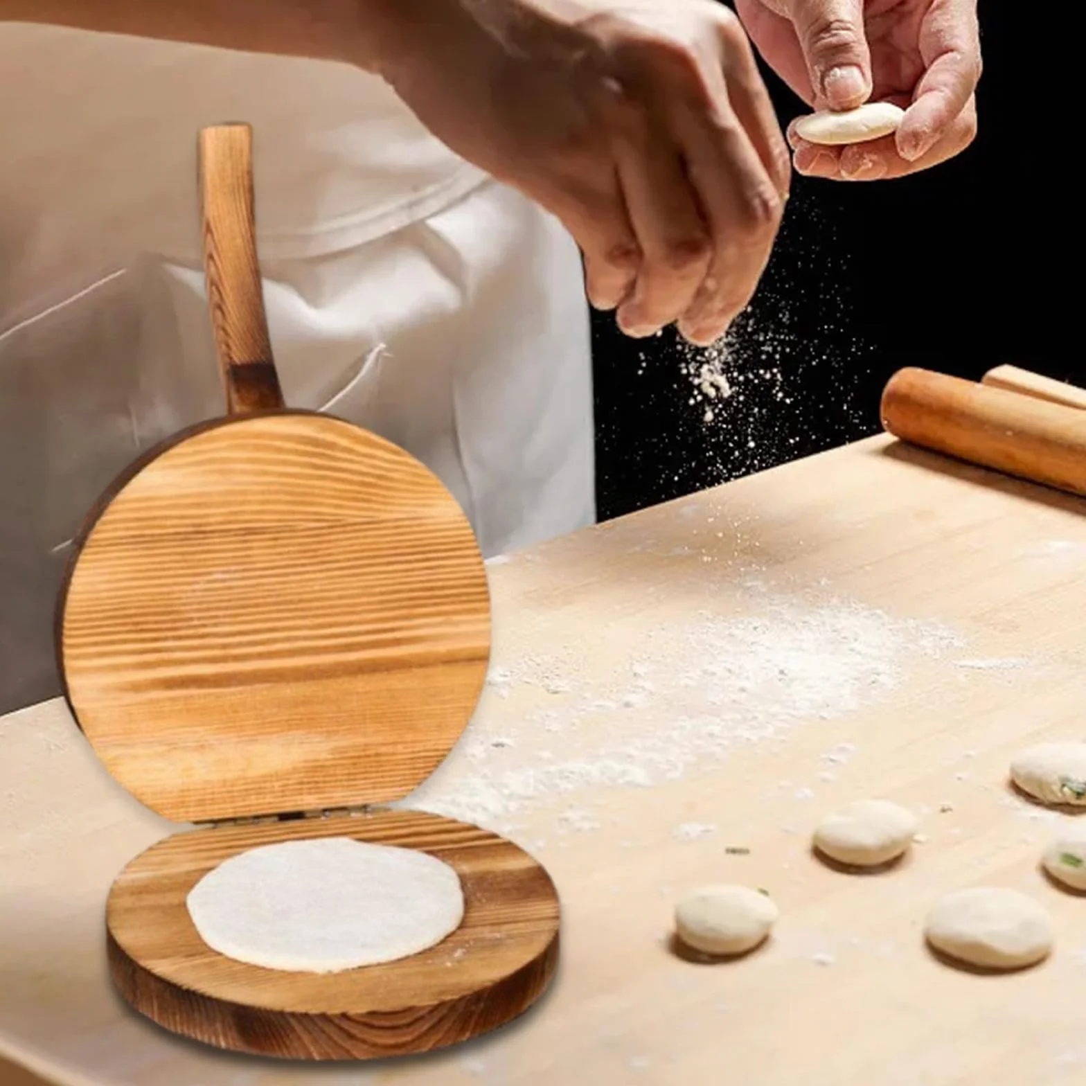 pistro 15 cm drewniana praska do tortilli Roti Maker Bio Wood Tortilla Press Maker Ergonomiczna wielofunkcyjna prasa do ciasta do ravioli tortilli naleśników