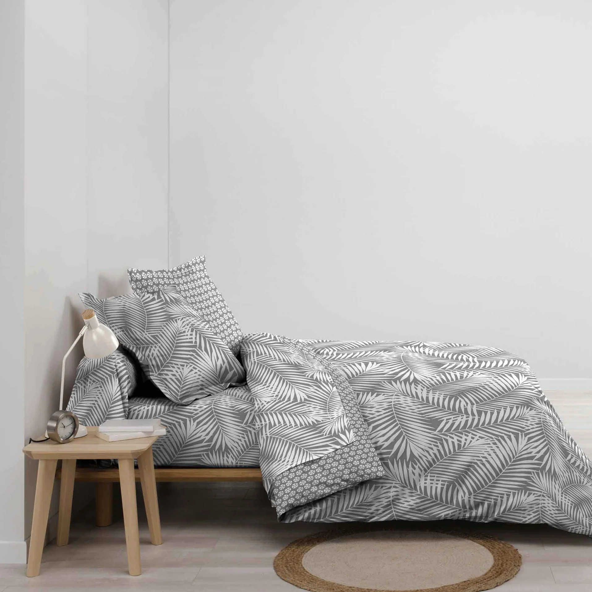 douceur d'intérieur, Poszwa na kołdrę (240 x 220 cm) Botania szara, 100% bawełna