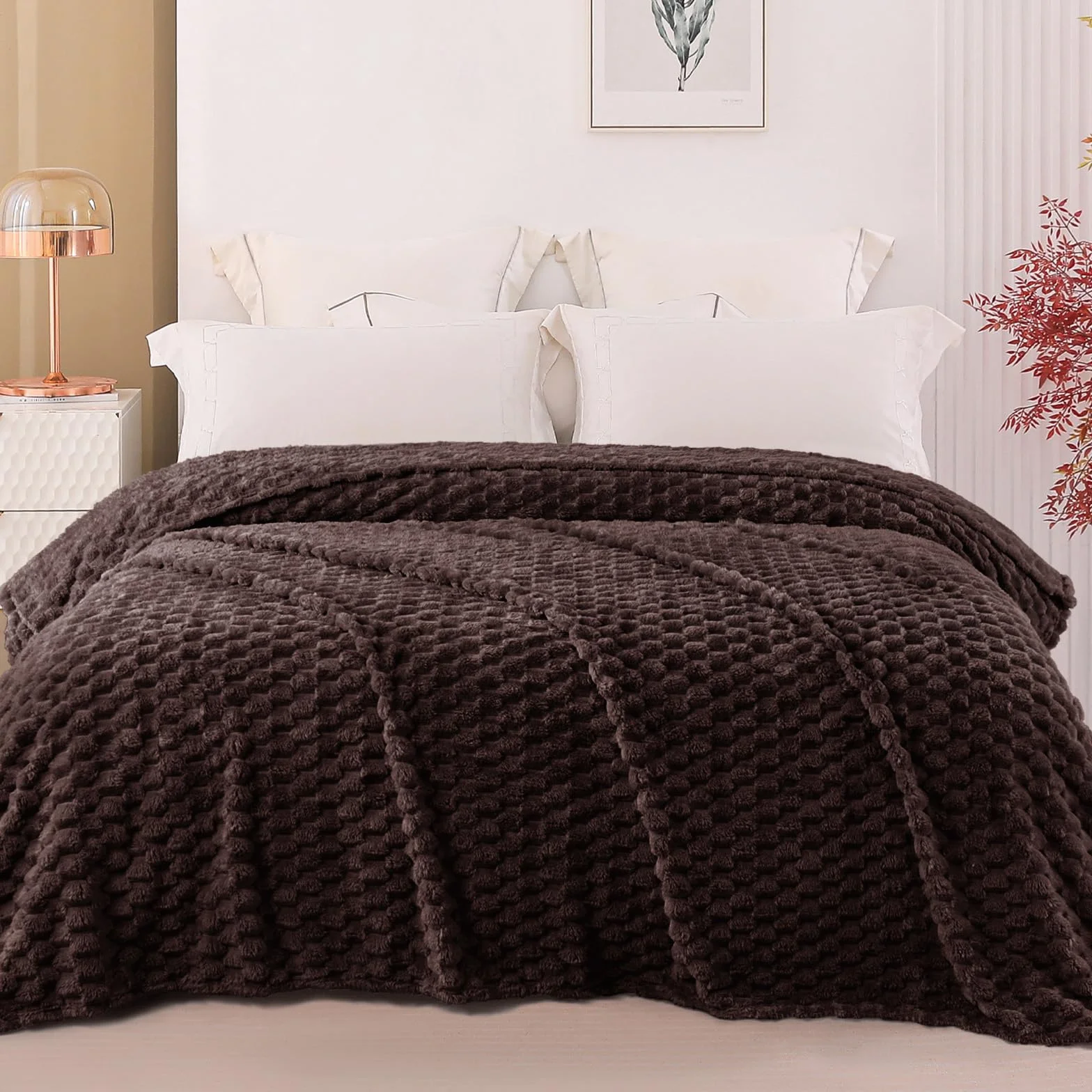 Exclusivo Mezcla Koc polarowy flanelowy w rozmiarze queen, 230 x 230 cm, stylowy żakardowy, aksamitny pluszowy koc na łóżko, przytulny, ciepły, lekki i dekoracyjny koc do kawy