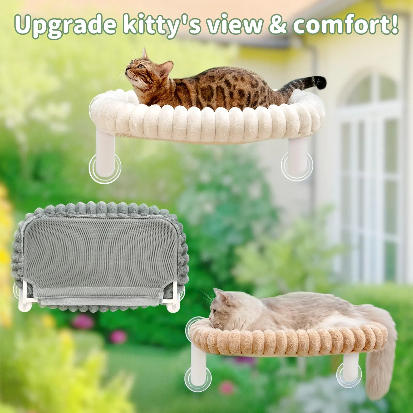 GUUSII HOME Leżanka okienna dla kotów, składana, dla kota, na parapet, 4 przyssawki, nakładka na parapet, nadaje się do prania w pralce, miękki plusz, 54 x 30 cm, kolor biały, rozmiar M