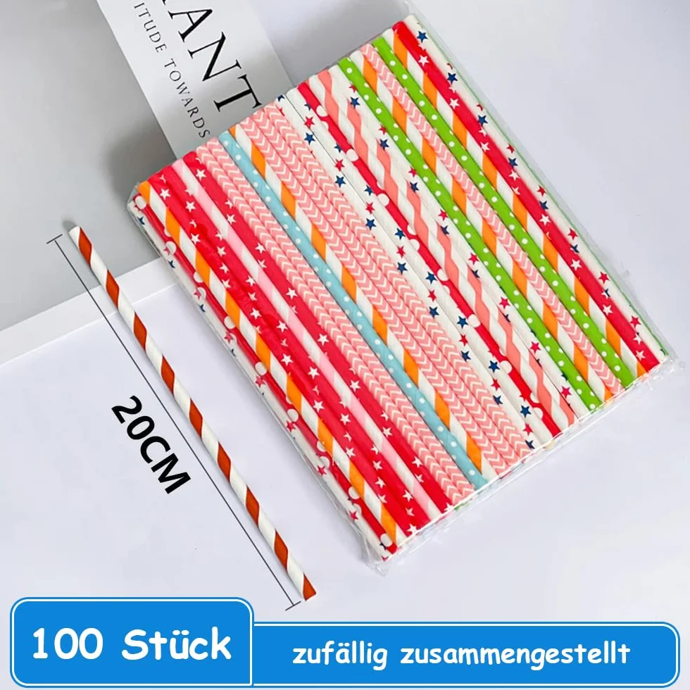 Dreamil 100 sztuk papierowych słomek, 19,7 cm, kolorowe słomki papierowe do picia, biodegradowalne, do koktajli, kawy, napojów i na różne okazje (kolorowe)