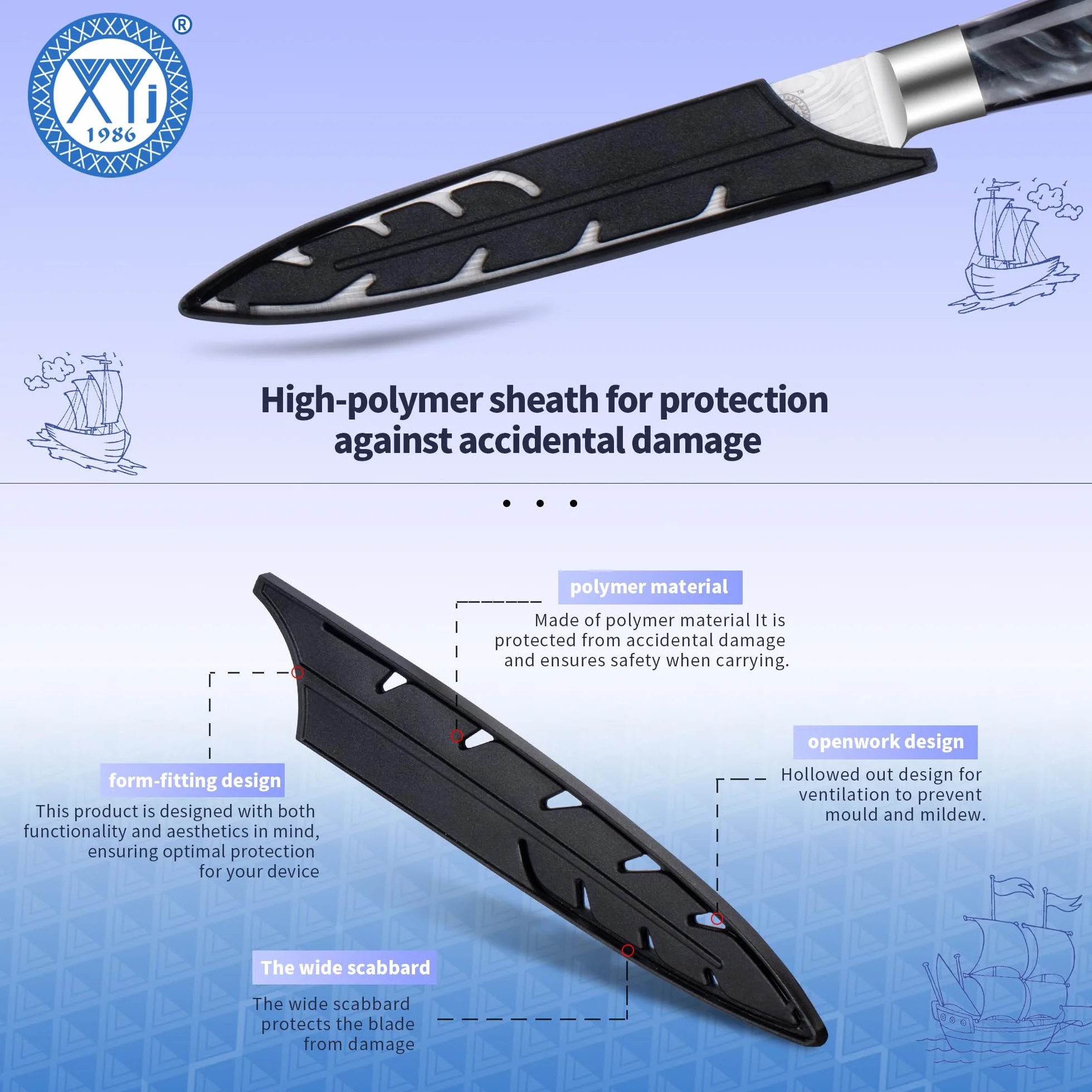 XYJ Authentic Since 1986,5 Inch Stainless Steel Kitchen Utility Knife,Ultra Sharp,Laser Damascus Pattern Japanese Kitchen Knife, Meat Cleaver Steak Cutting Knife With Sheath,Resin Handle