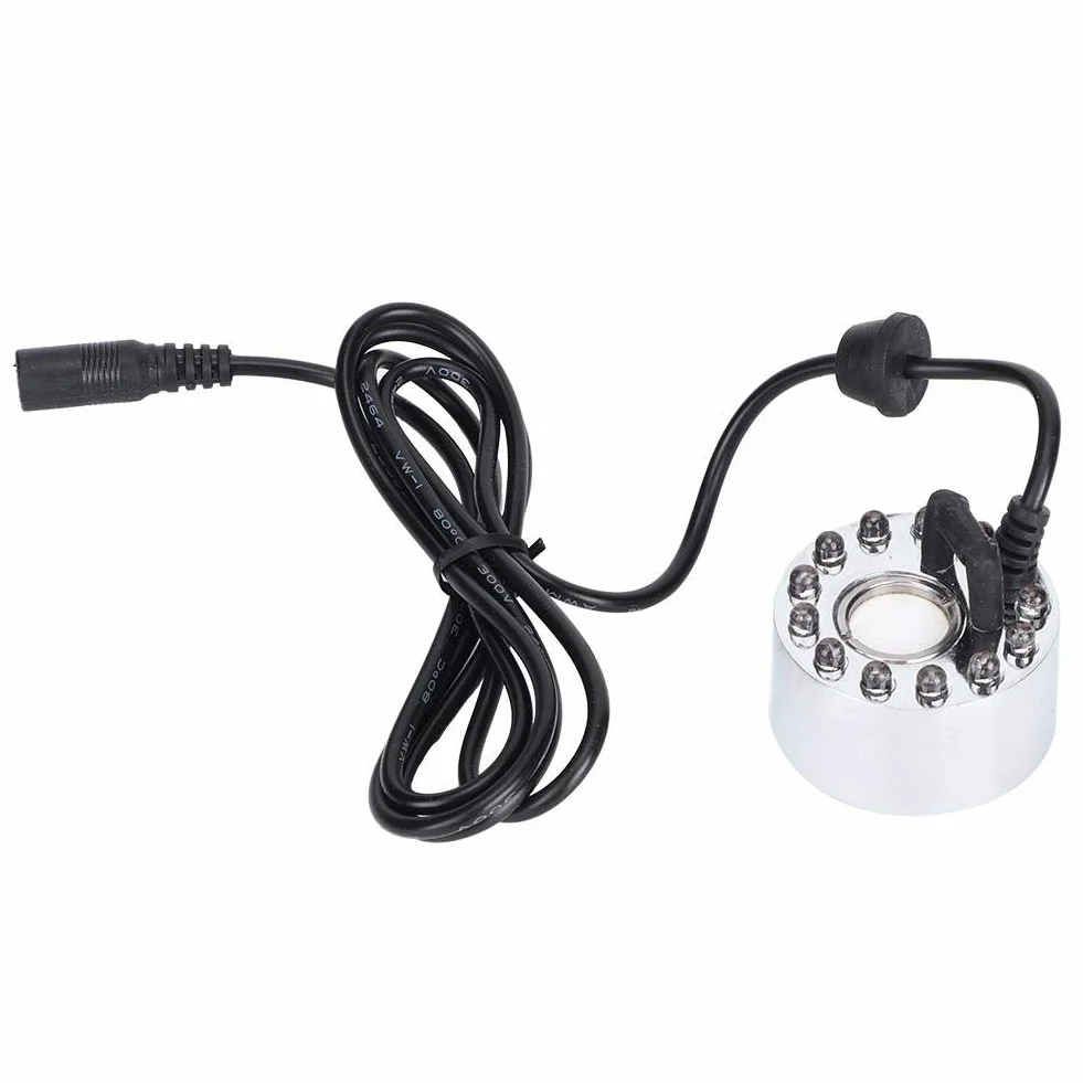 Silver Mister Maker Fogger Fountain Akwarium Mist Maker Light 12 LED Ultradźwiękowy Mist Maker Fogger Atomizer Nawilżacz do stawu fontannowego Indoor Outdoor (wtyczka UE)