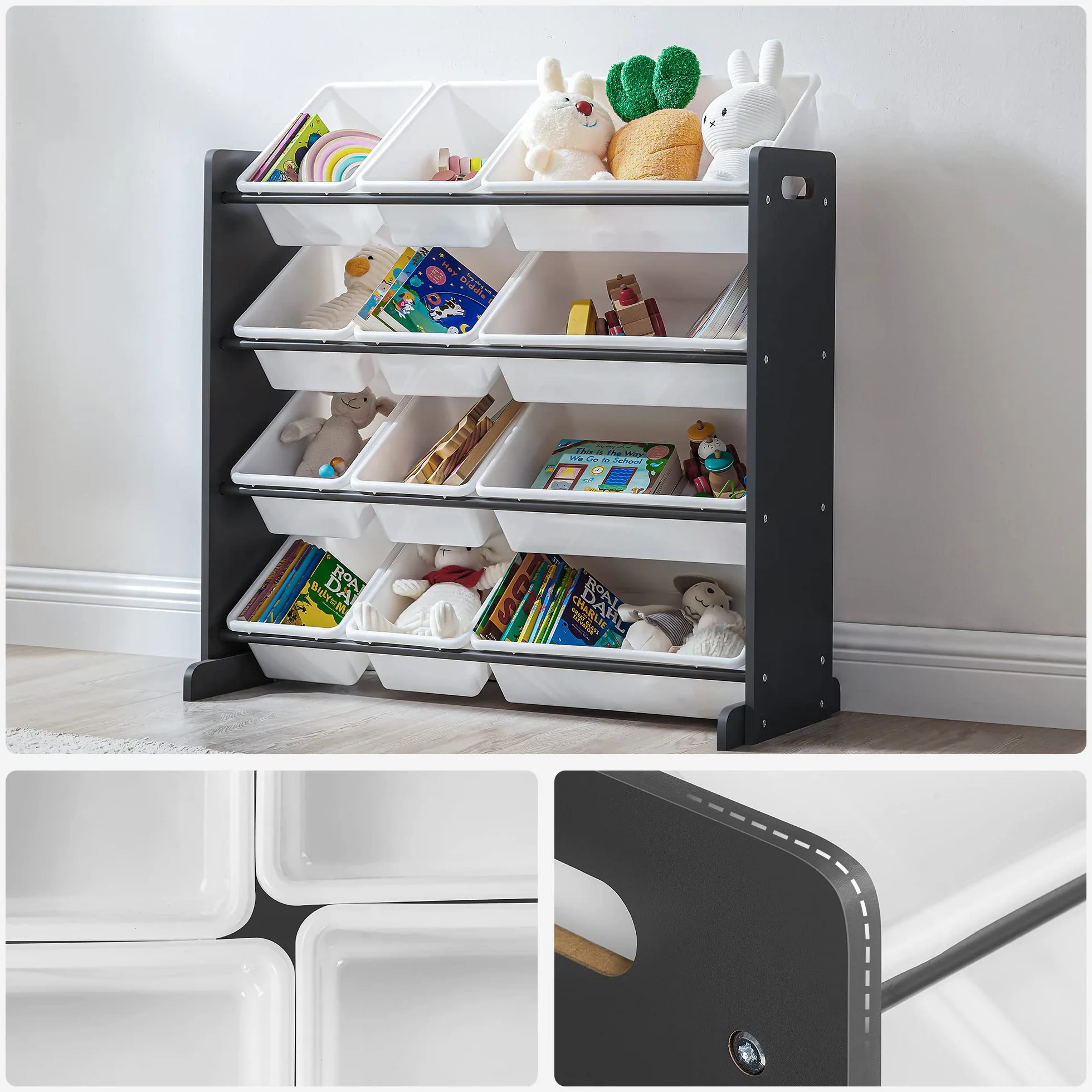 Songmics Organizer na Zabawki, Polipropylen, Czarny/Biały, 86 x 26.5 x 78 cm