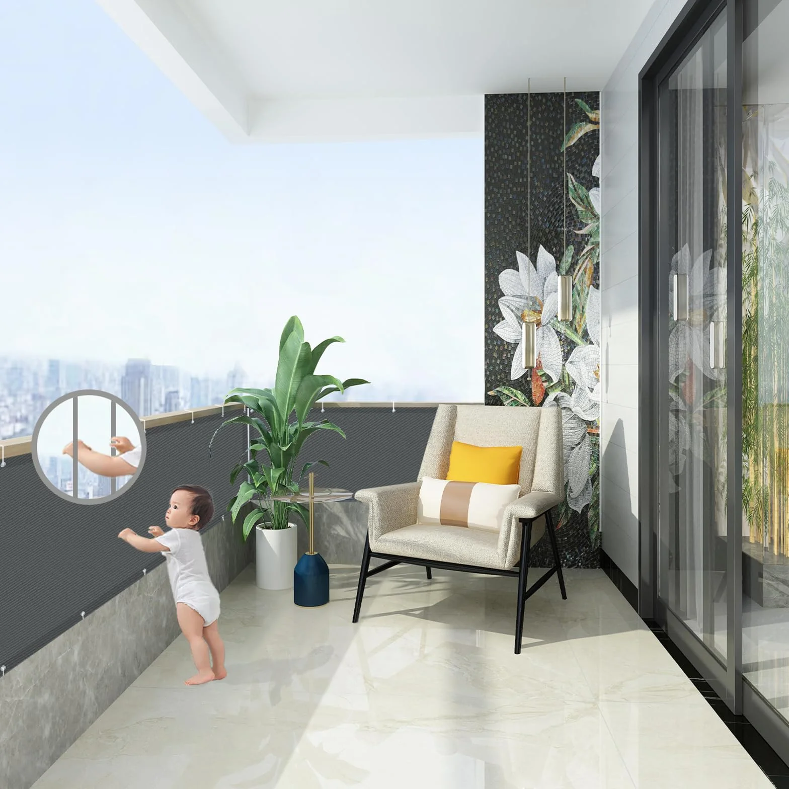 AXT SHADE Osłona Balkonowa 100x200cm Ochrona przed Wiatrem Nieprzejrzysta osłona Balkonu PES 170g/m² Ochrona przed Wiatrem i Promieniowaniem UV z oczkami i opaskami Kablowymi-Antracyt