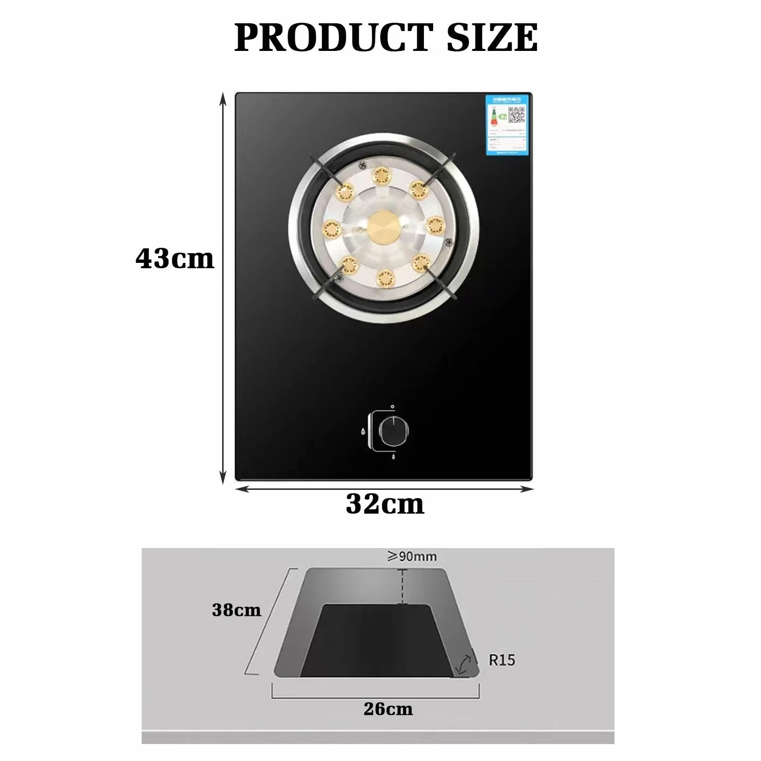 Płyta Kuchenna Gazowa 43 Cm, Palnik 5,2 KW, 9 Komór, Żeliwny Ruszt Ze Szkła Hartowanego, Z Zabezpieczeniem Przed Płomieniem, Do Kuchni Domowej(LPG)