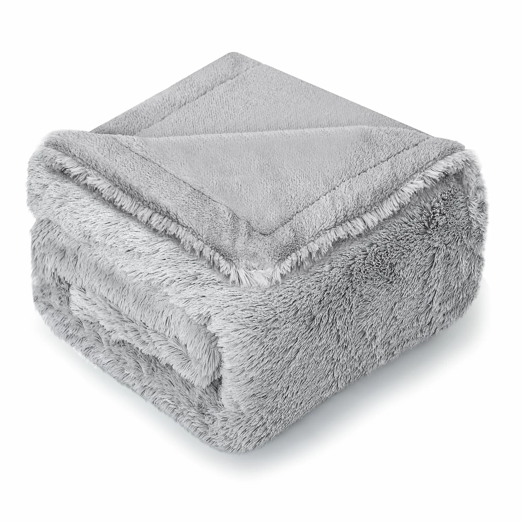 wodoodporny kocyk dla psa, długi pluszowy koc dla miniaturowych i małych psów, kotów, 102 x 73 cm, M, polar Sherpa, dwustronny, ochrona sofy, Ombre szary