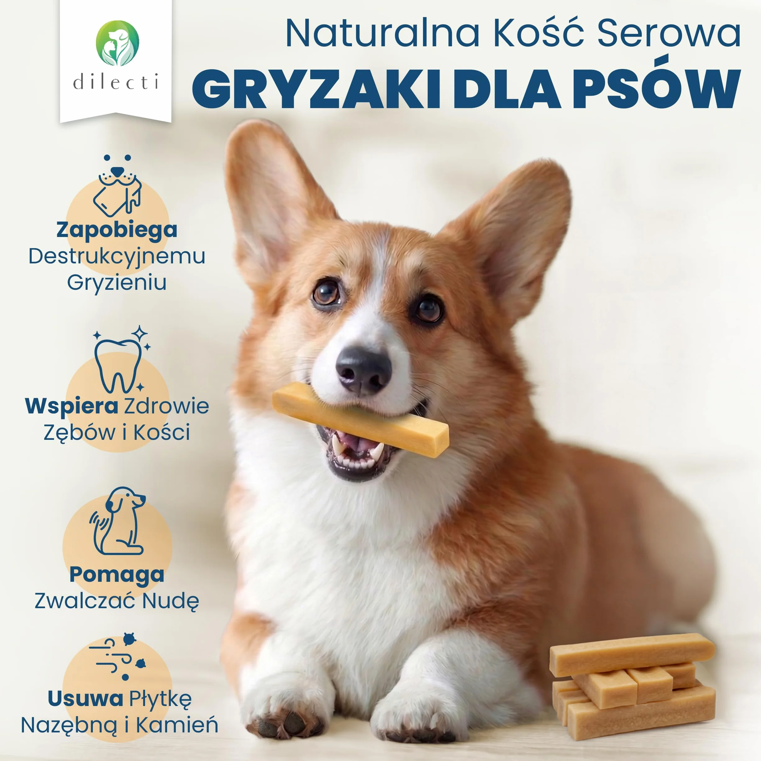 Naturalne Gryzaki dla Psów | Długotrwała Kość Serowa do Pielęgnacji Zębów | Bezzbożowe Przysmaki Dentystyczne dla Psów (Rozmiar S, zestaw 5 szt.)