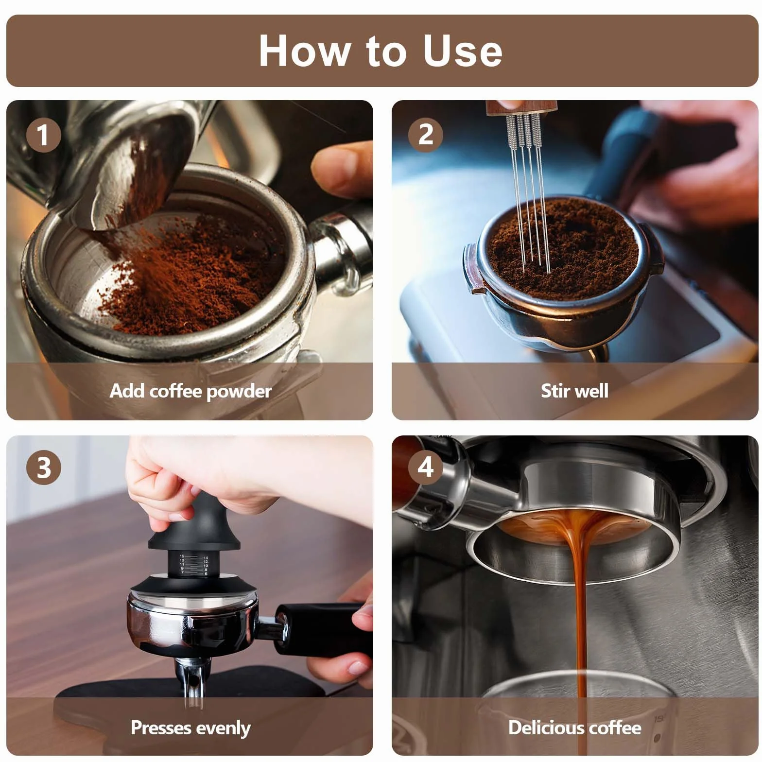 Zestaw Espresso 51 mm 3 w 1, tamper 51 mm z drewnianym uchwytem | Kompletny zestaw: Tamper 51mm, WDT, silikonowa mata do domowej kawy
