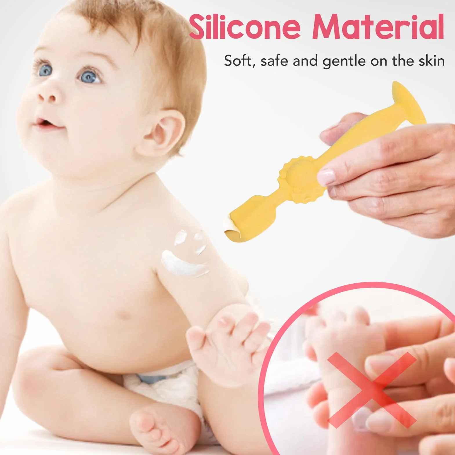 Baby Butt Cream Applicator, Mini dla dziecka Butt Cream Silikon Diaper Rash Cream Brush Butt Spatula Butt Spatula Baby Niezbędniki dla chłopców i dziewcząt (Żółty)
