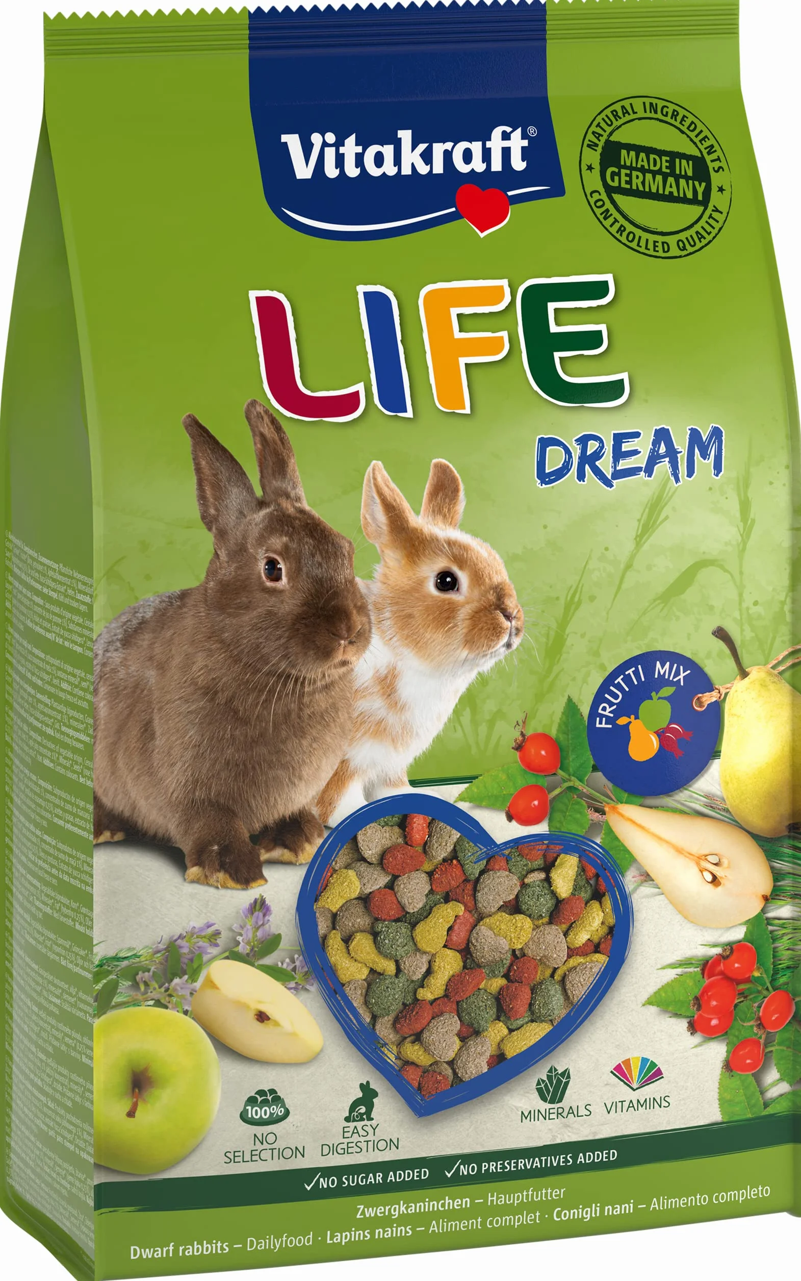 Vitakraft Life Dream karma dla królików miniaturowych z gruszką jabłkiem dziką różą bez cukru 1,8 kg