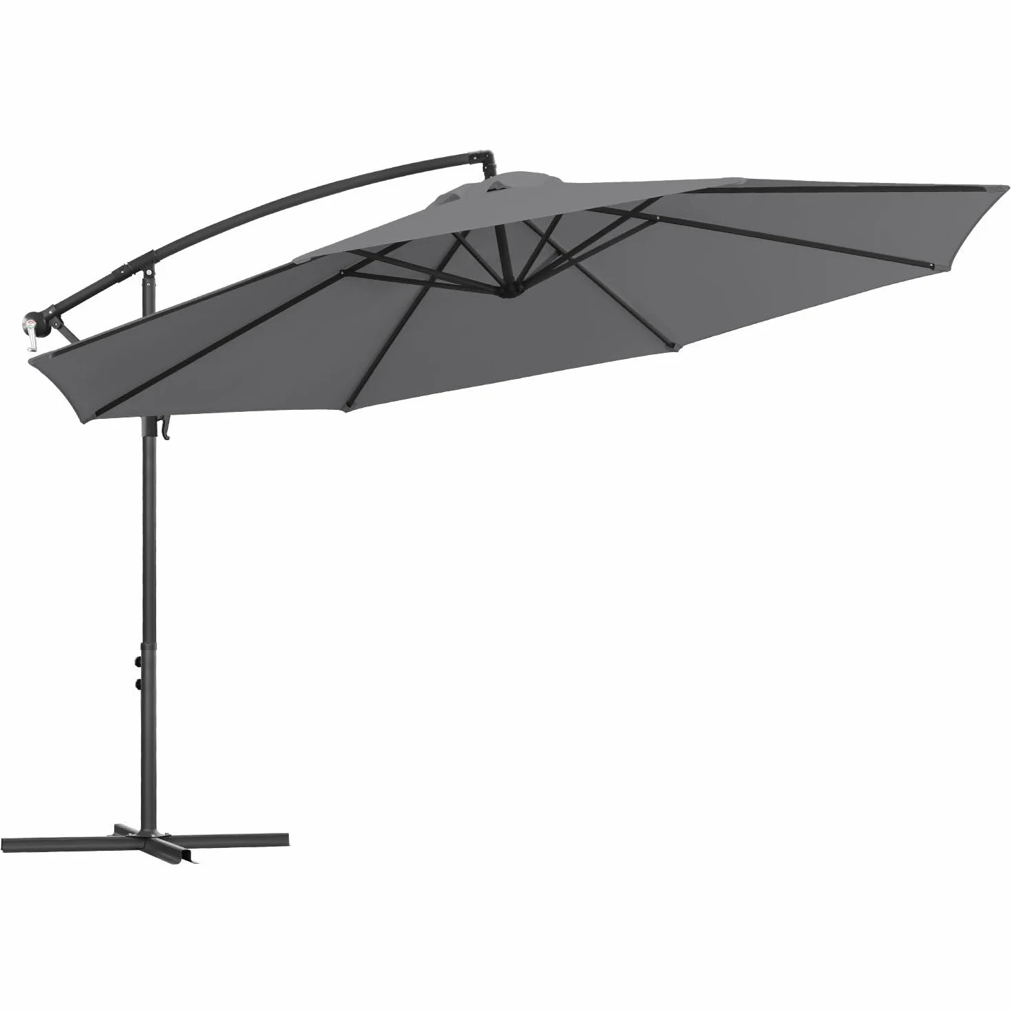 Parasol przeciwsłoneczny 350 cm, ze stojakiem i korbą, parasol ogrodowy, ochrona przed promieniowaniem UV, 8 stalowych wsporników, regulowany kąt nachylenia i wysokość, do basenów, balkonów i